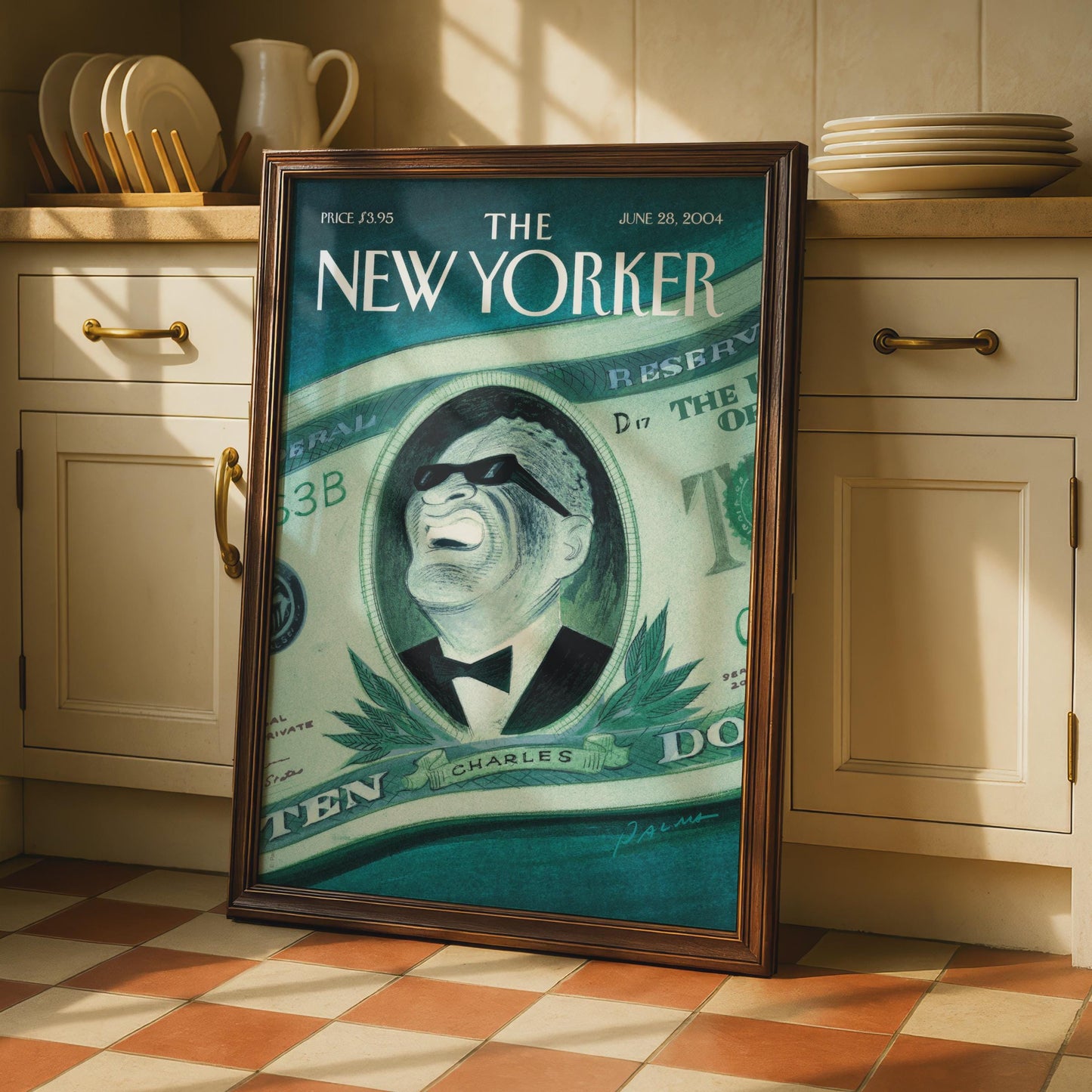 The New Yorker Cover Poster June 2004, Ray Charles Dollar Bill Art Print wall art print