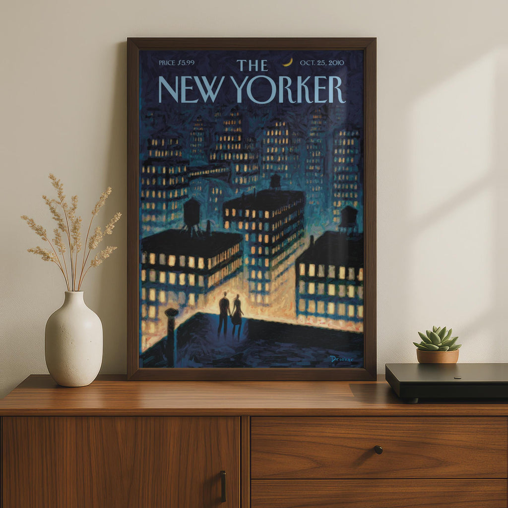 The New Yorker Cover Poster, NYC Night Skyline Couple Art, Blue City Wall Art Print wall art print