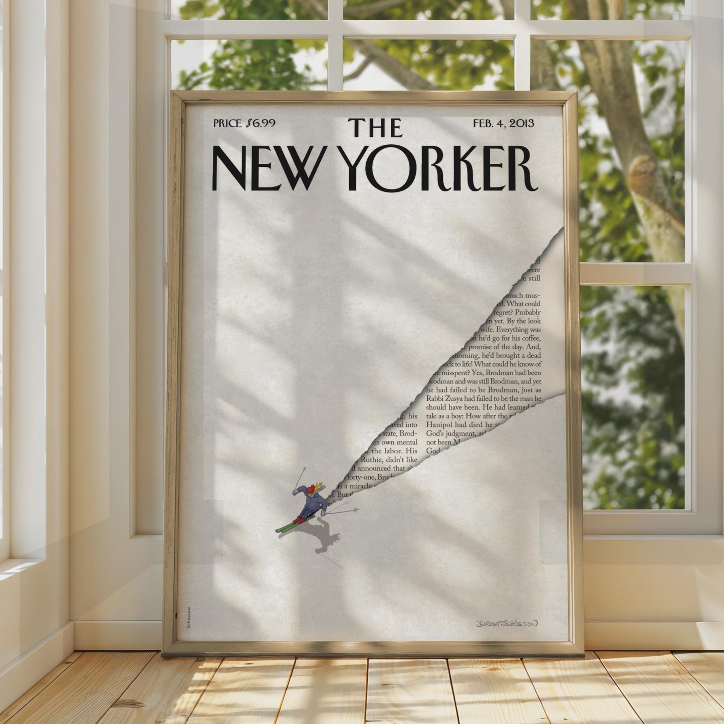 The New Yorker Poster, Skier Cover Art Print, February 2013, Winter Wall Art wall art print