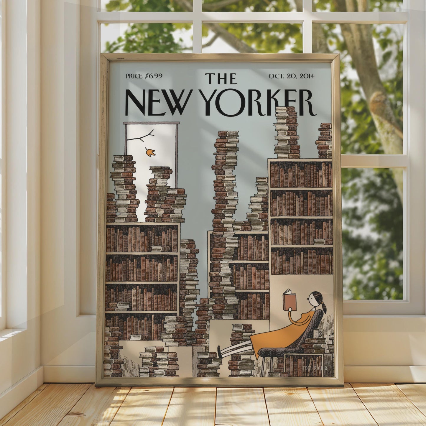 The New Yorker Cover Poster, Library Reading Art Print, Book Lover Wall Art, Oct 2014 wall art print