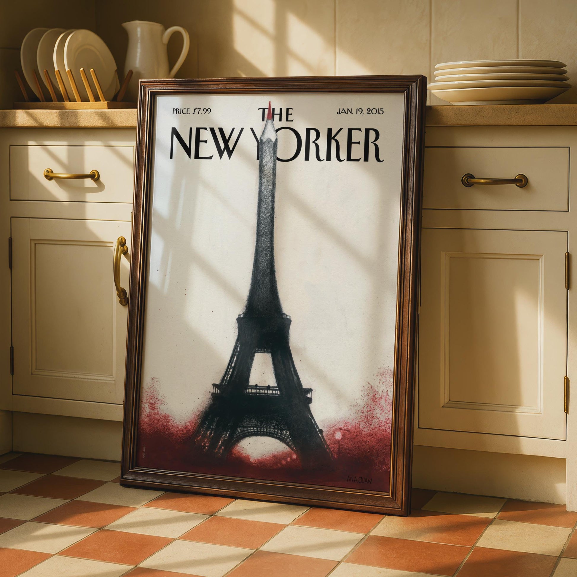 The New Yorker Eiffel Tower Pencil Paris Art Poster, Jan 2015 Cover Print, Wall Art wall art print