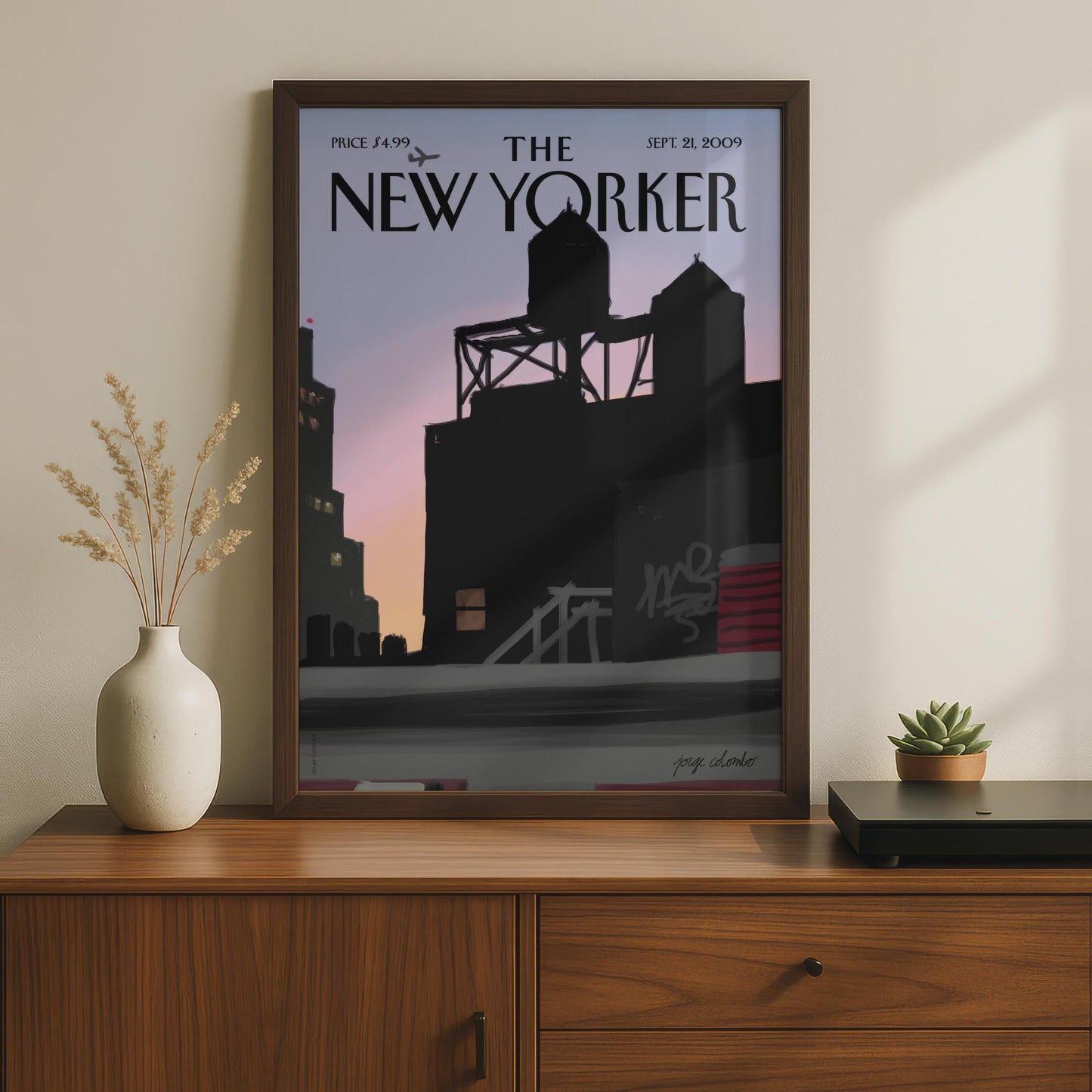 The New Yorker Poster, NYC Skyline Water Tower Sunset, New York City Wall Art wall art print