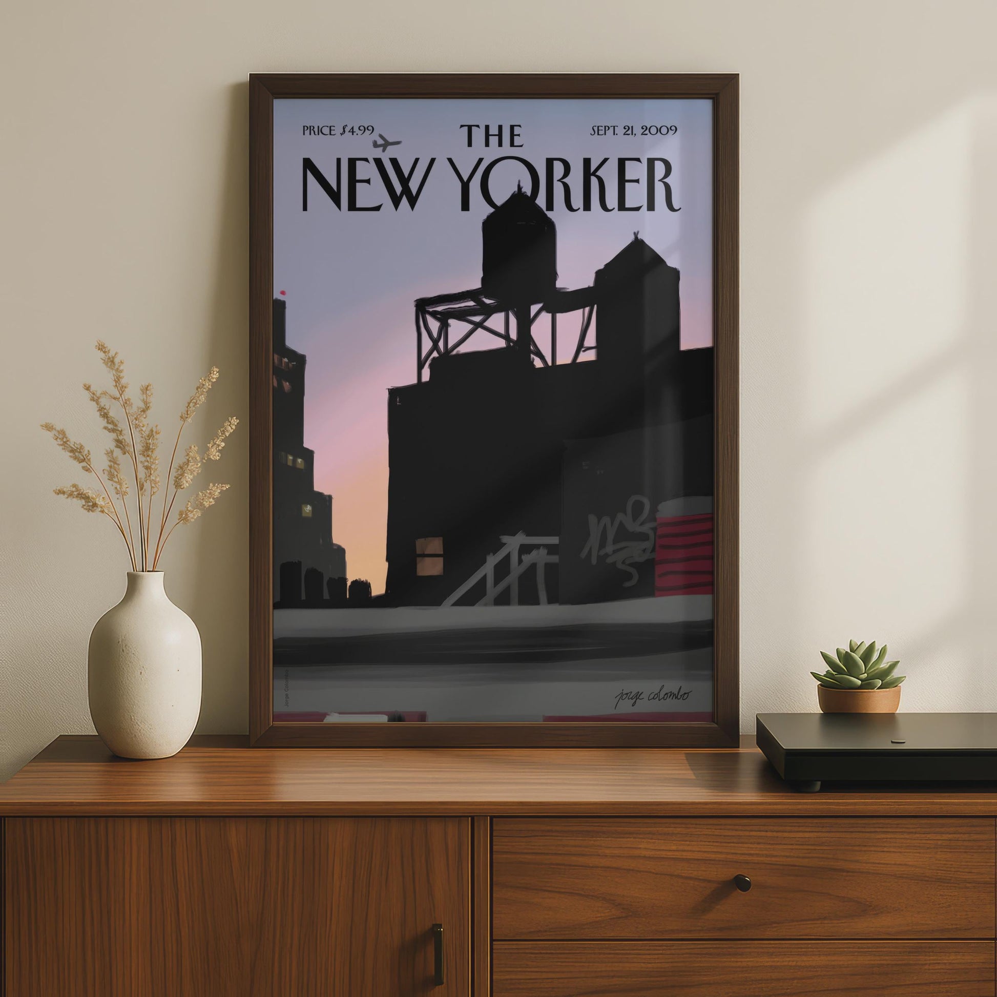 The New Yorker Poster, NYC Skyline Water Tower Sunset, New York City Wall Art wall art print