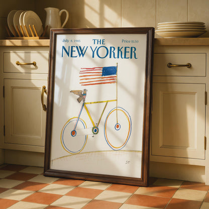 The New Yorker Poster 1985, Bicycle American Flag Art Print, Patriotic Wall Decor wall art print