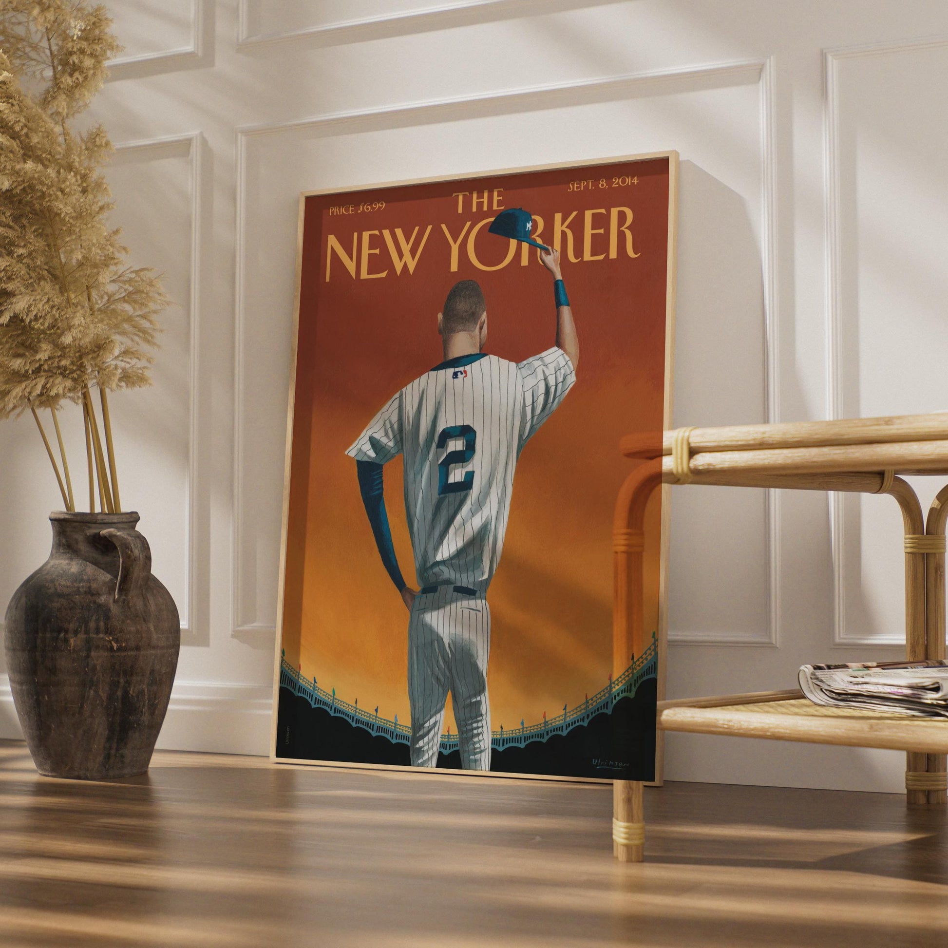 The New Yorker Baseball Poster, Yankees Number 2 Art Print, Sports Wall Art wall art print