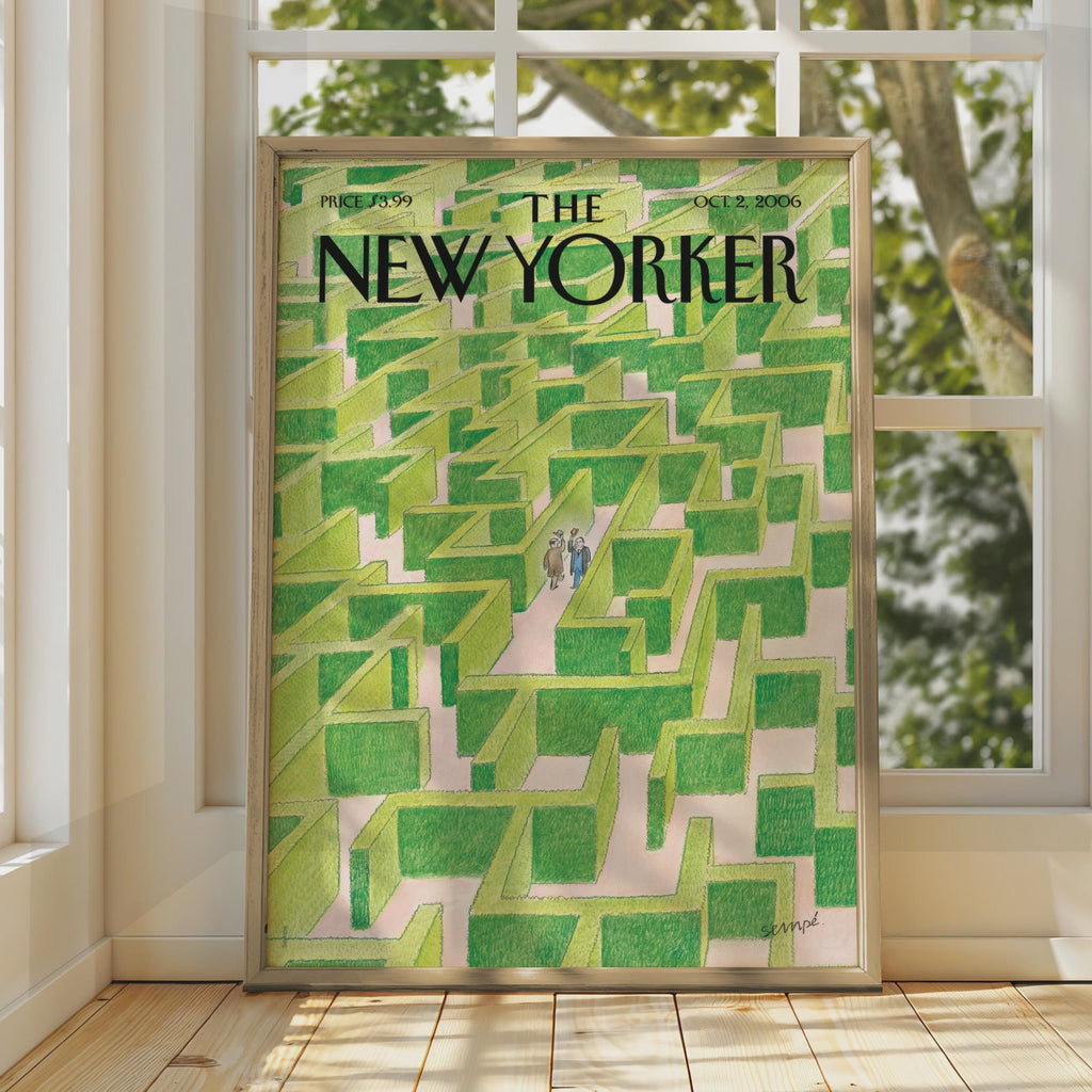 The New Yorker Cover Poster, Green Hedge Maze Art Print, Sempe Illustration Wall Art wall art print