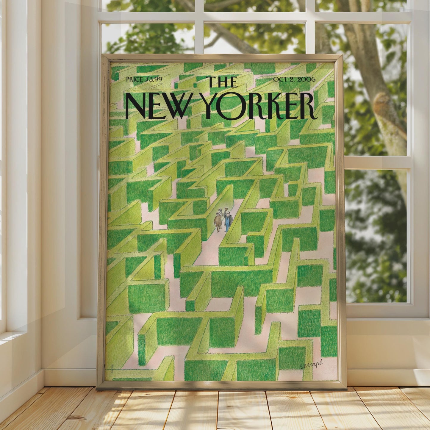 The New Yorker Cover Poster, Green Hedge Maze Art Print, Sempe Illustration Wall Art wall art print