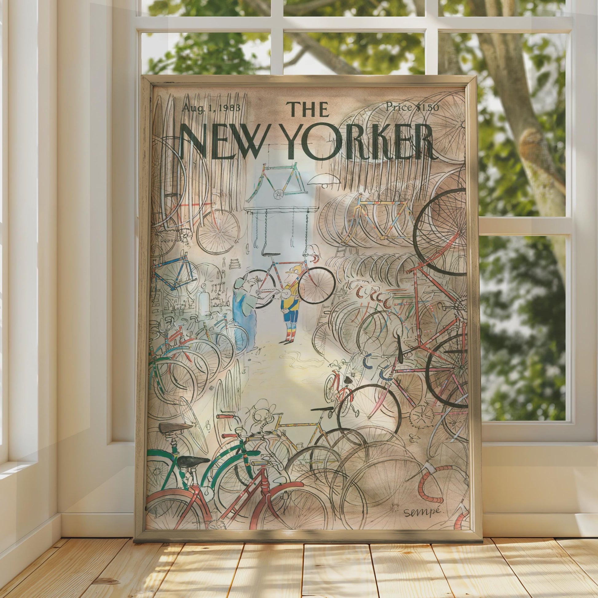 The New Yorker Poster, Sempe Bicycle Shop Cover 1983, Vintage Magazine Wall Art wall art print