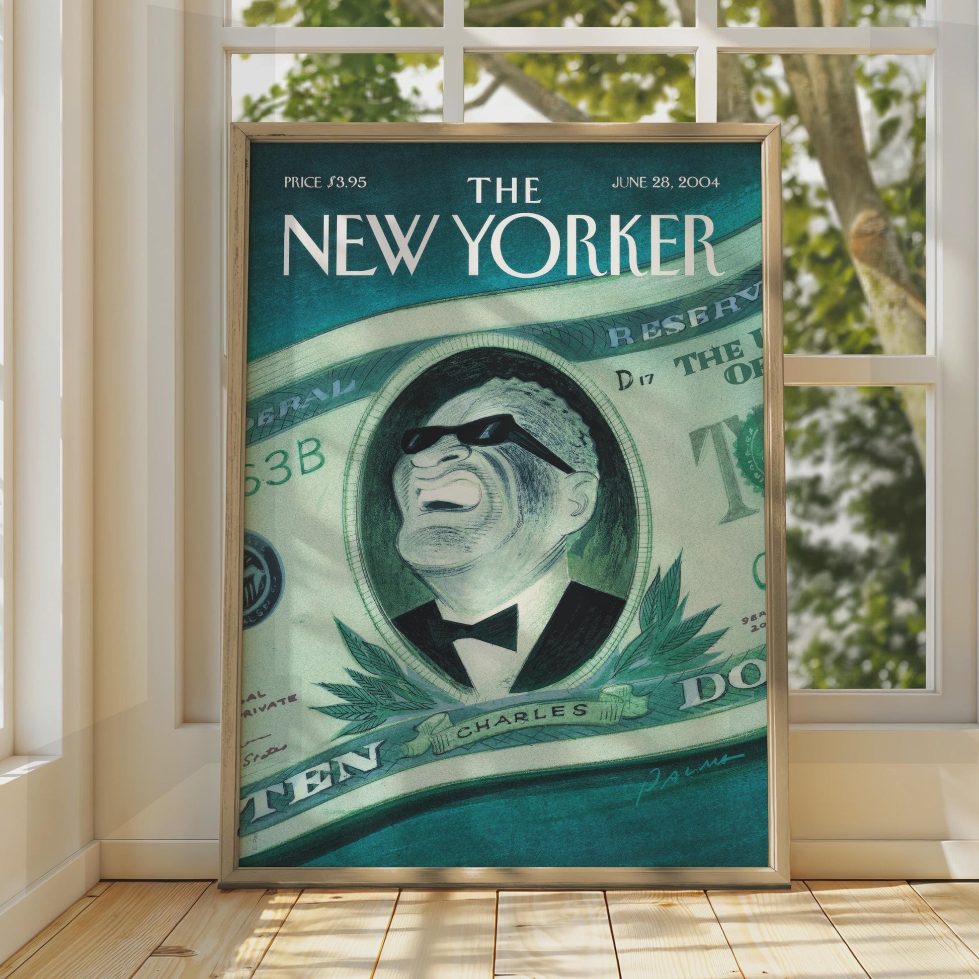 The New Yorker Cover Poster June 2004, Ray Charles Dollar Bill Art Print wall art print