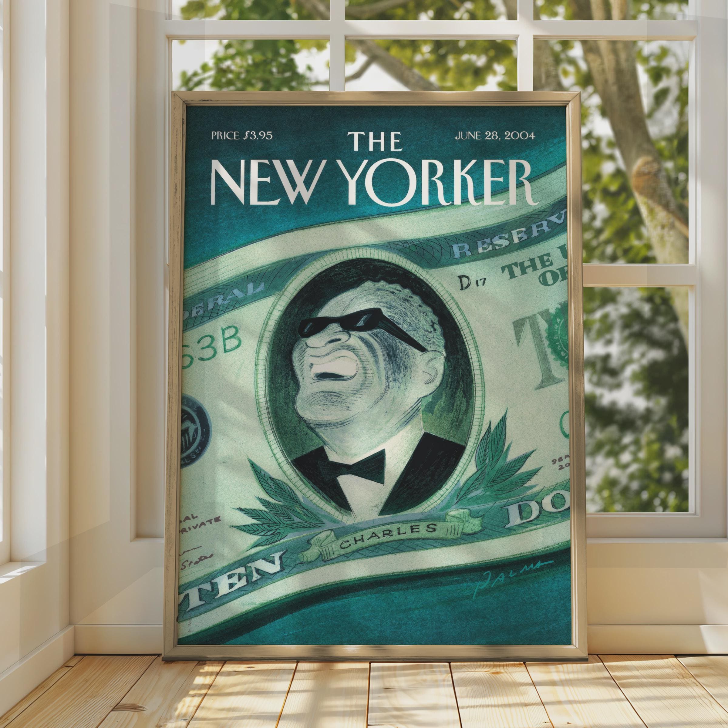 The New Yorker Cover Poster June 2004, Ray Charles Dollar Bill Art Print wall art print