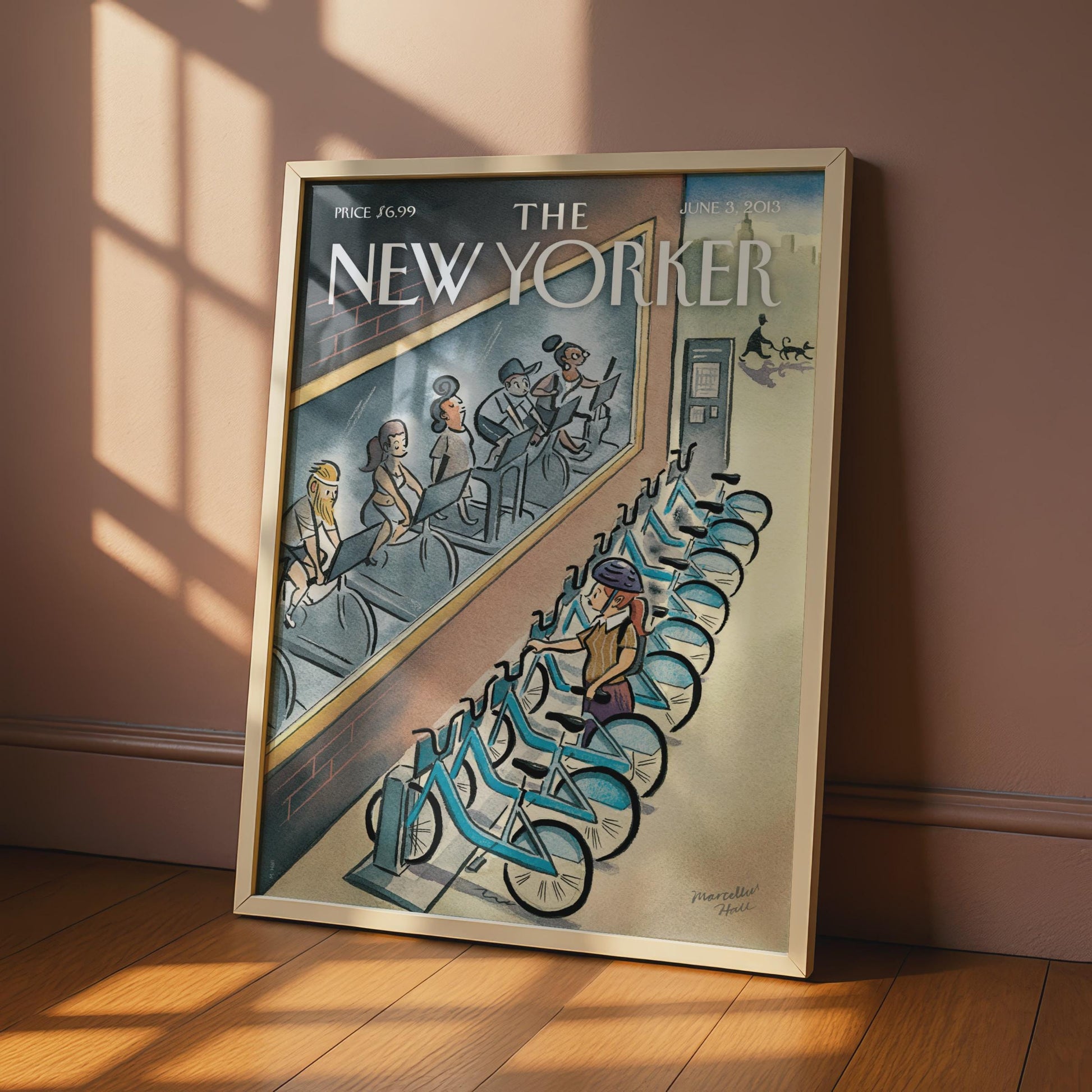 New Yorker Cover Art Print, Marcellus Hall Citi Bike Illustration, NYC Cycling Wall Art wall art print