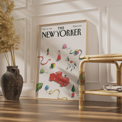 New Yorker Christmas Poster, Vintage 1984 Holiday Toys Cover Art, Retro Festive Wall Art wall art print