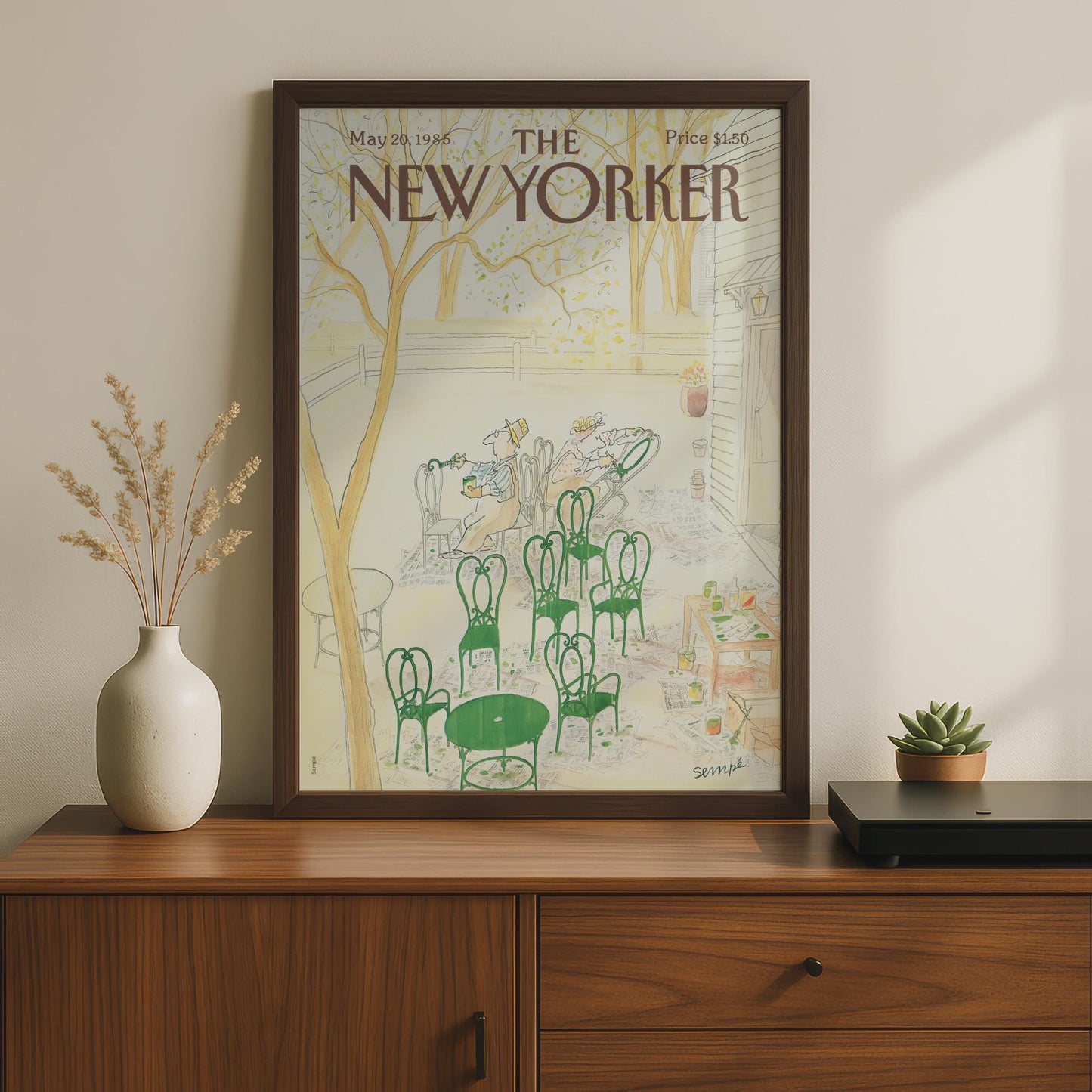 The New Yorker Poster May 1985, Sempe Garden Scene, Vintage Magazine Cover Art wall art print
