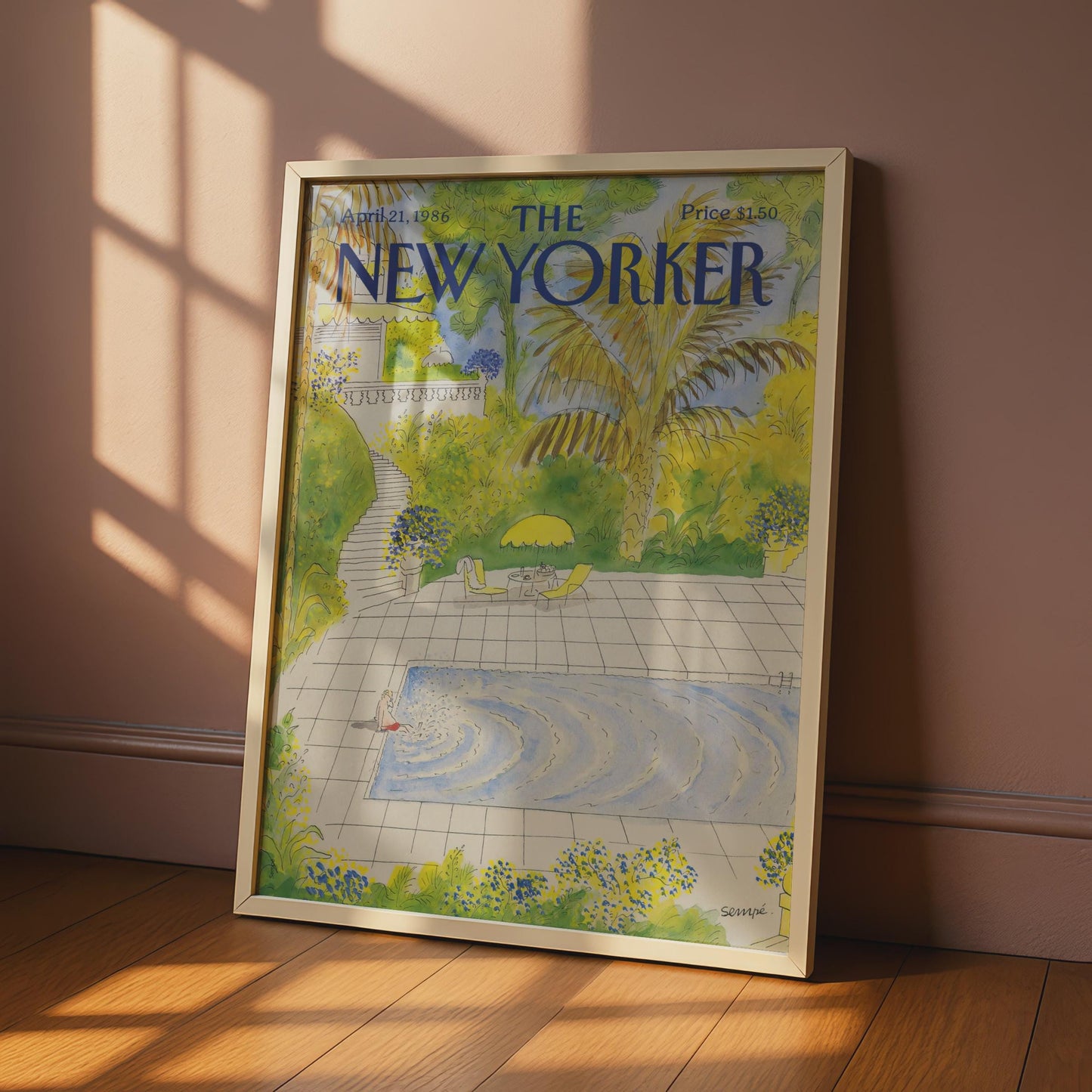New Yorker Cover Poster 1986, Pool Garden Art Print, Sempe Illustration Wall Art wall art print