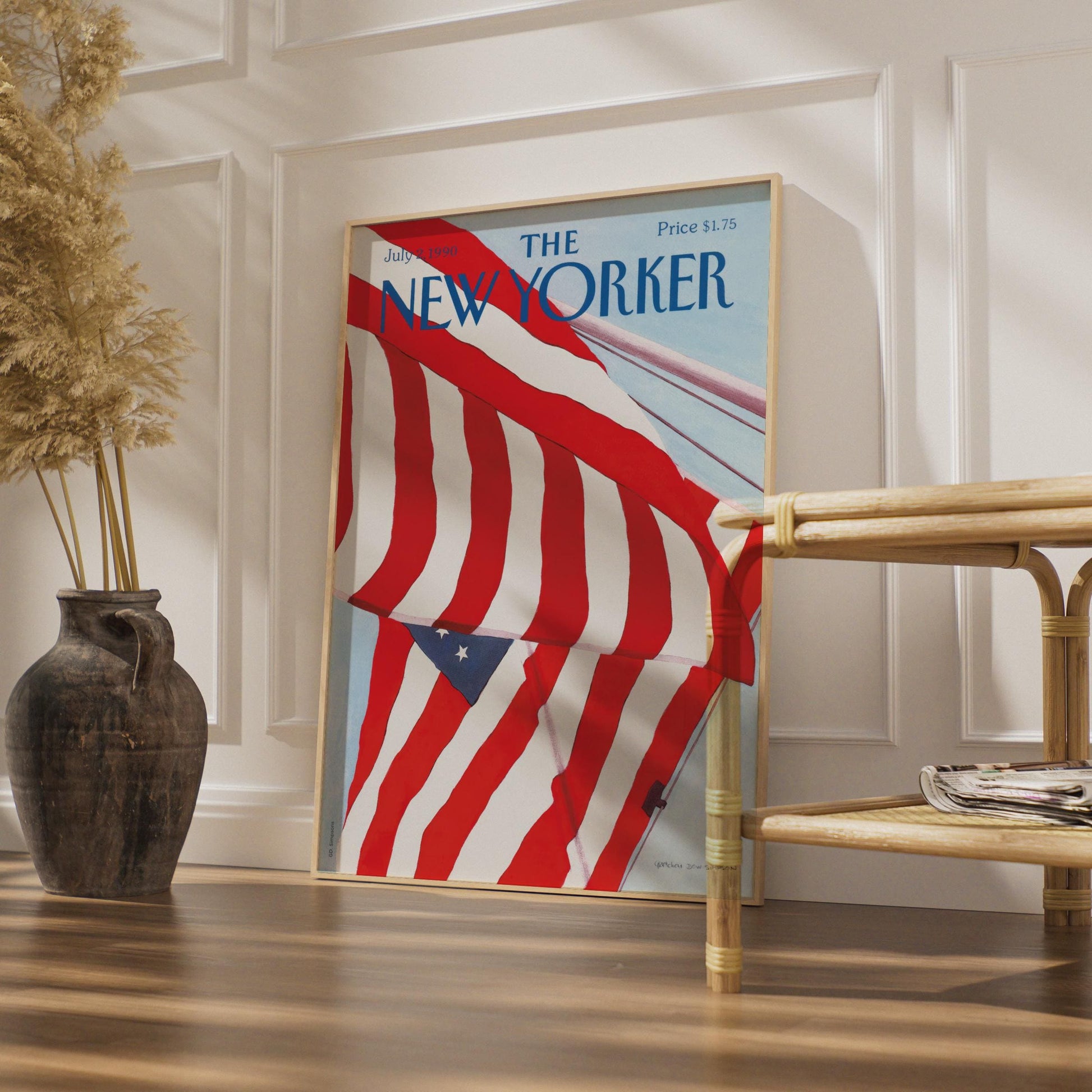 The New Yorker Poster American Flag July 1990, Patriotic Wall Art, Red White Blue wall art print