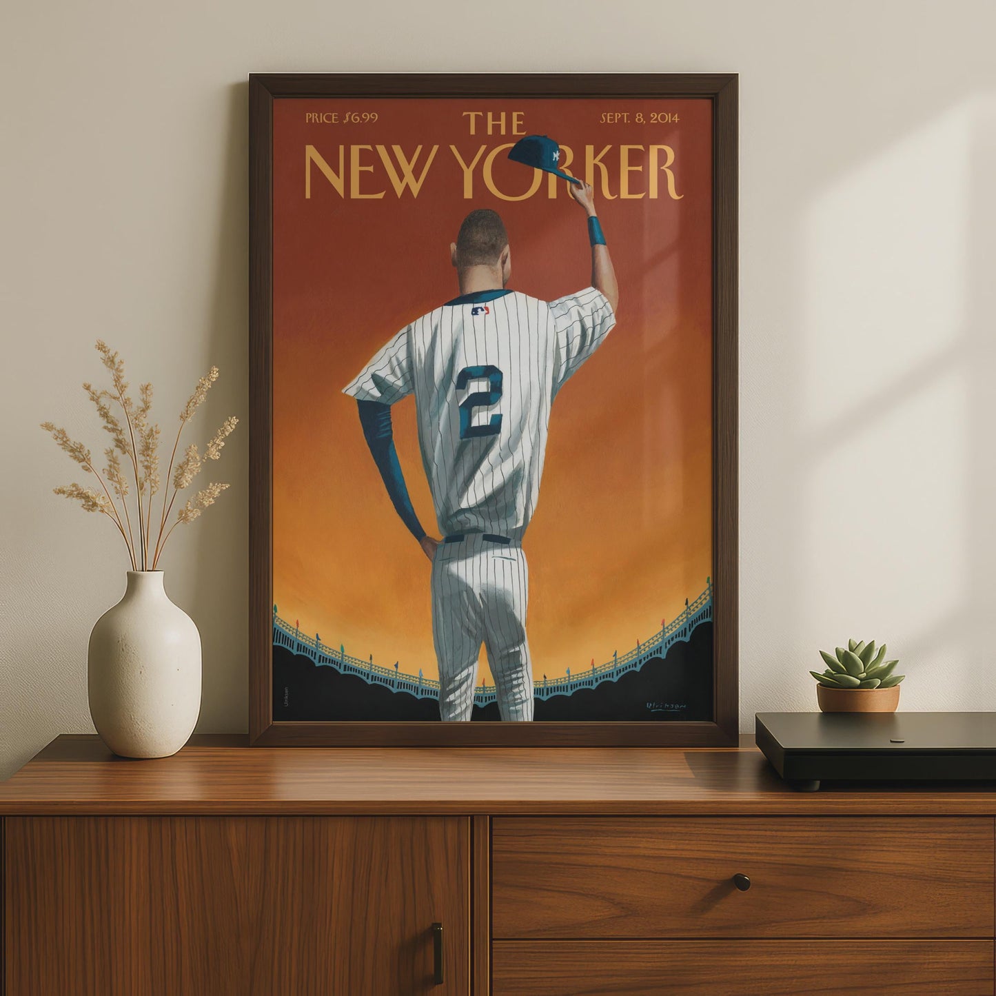 The New Yorker Baseball Poster, Yankees Number 2 Art Print, Sports Wall Art wall art print