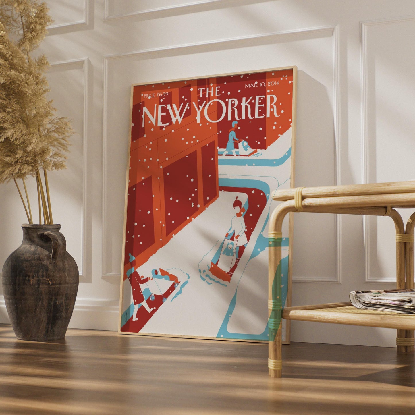The New Yorker Poster, Winter Snow City Scene, Retro Illustration Wall Art Print wall art print