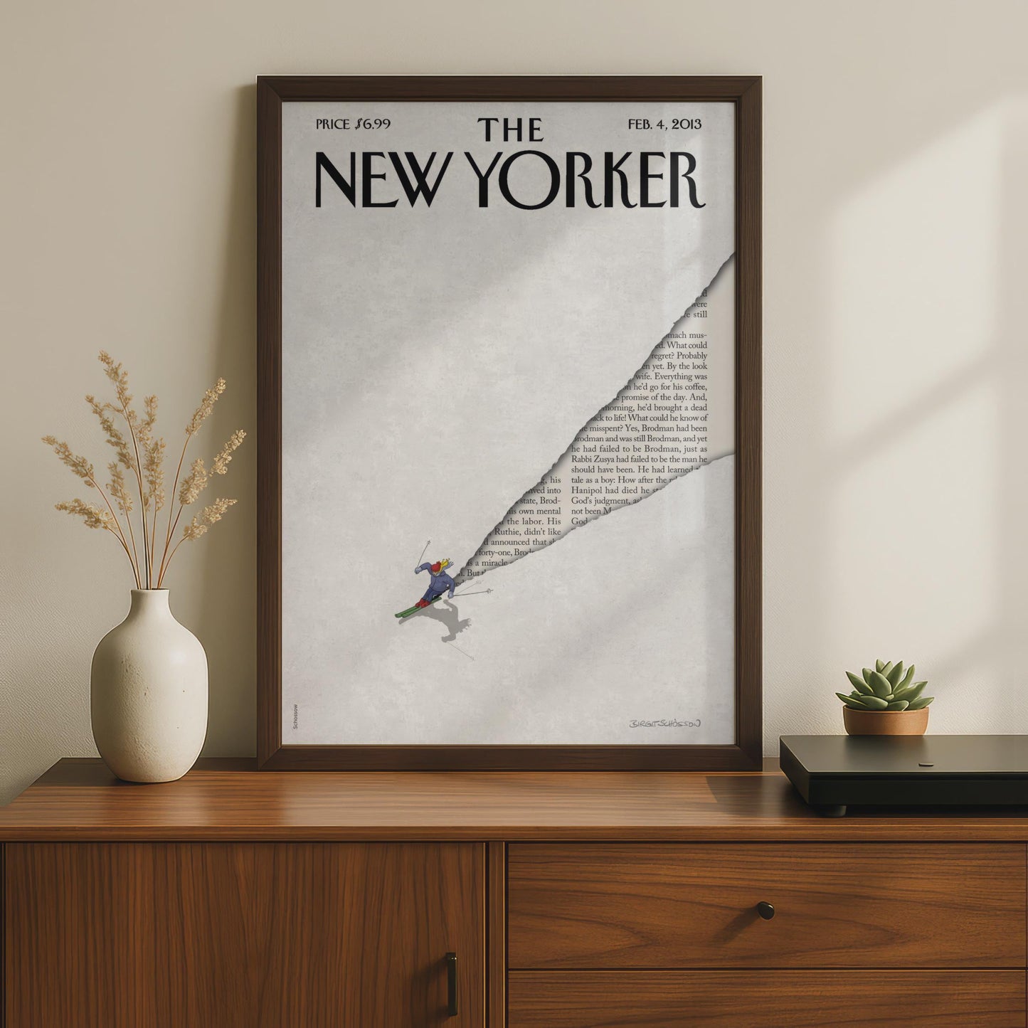 The New Yorker Poster, Skier Cover Art Print, February 2013, Winter Wall Art wall art print