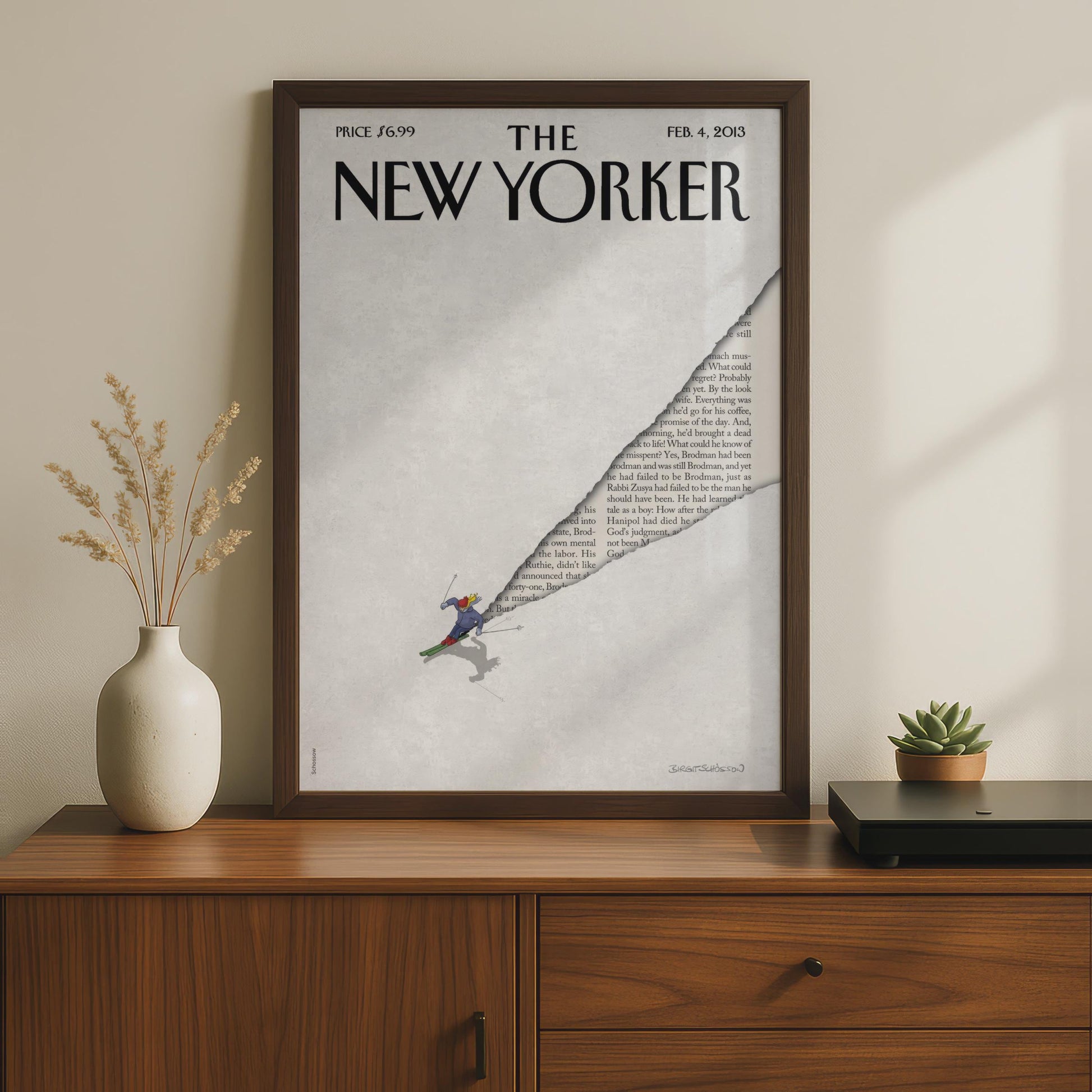The New Yorker Poster, Skier Cover Art Print, February 2013, Winter Wall Art wall art print