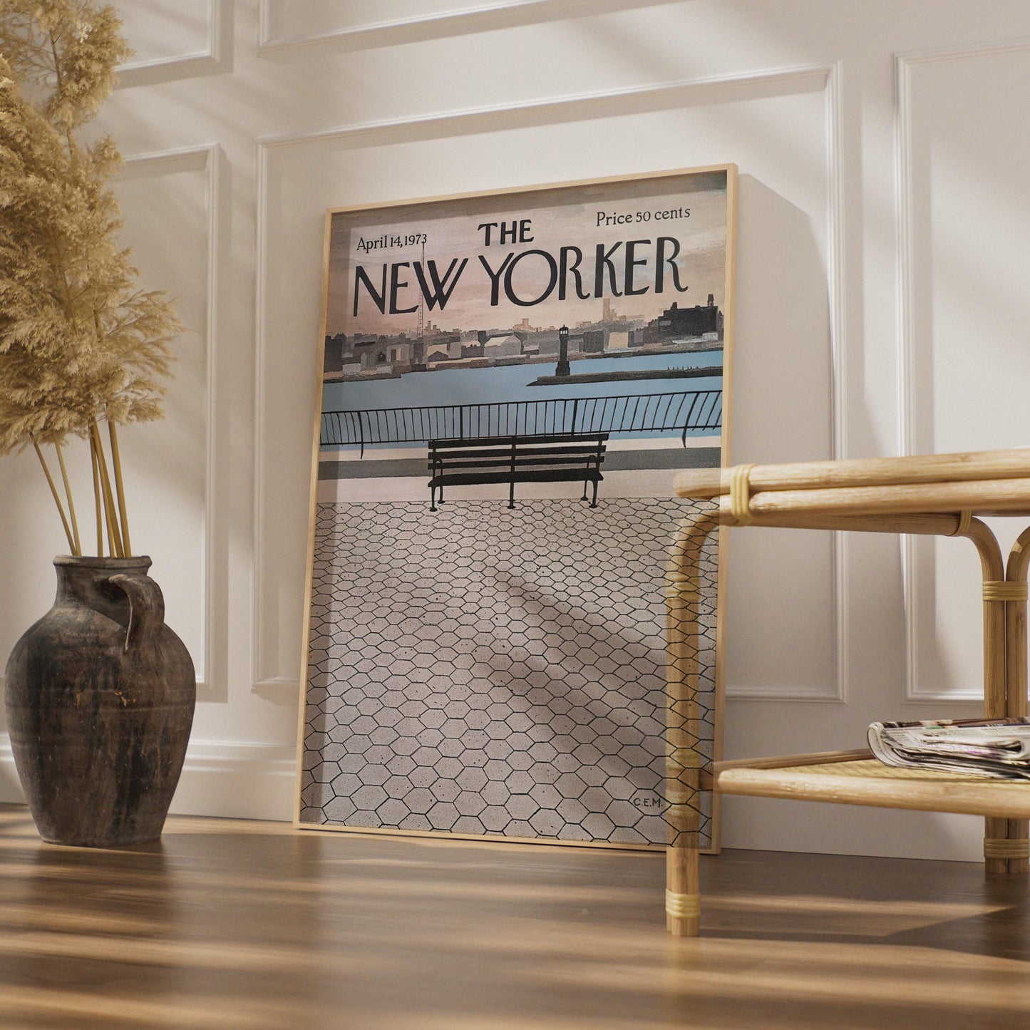 The New Yorker Poster 1973, NYC Riverside Bench Cover Art, Vintage Magazine Print wall art print