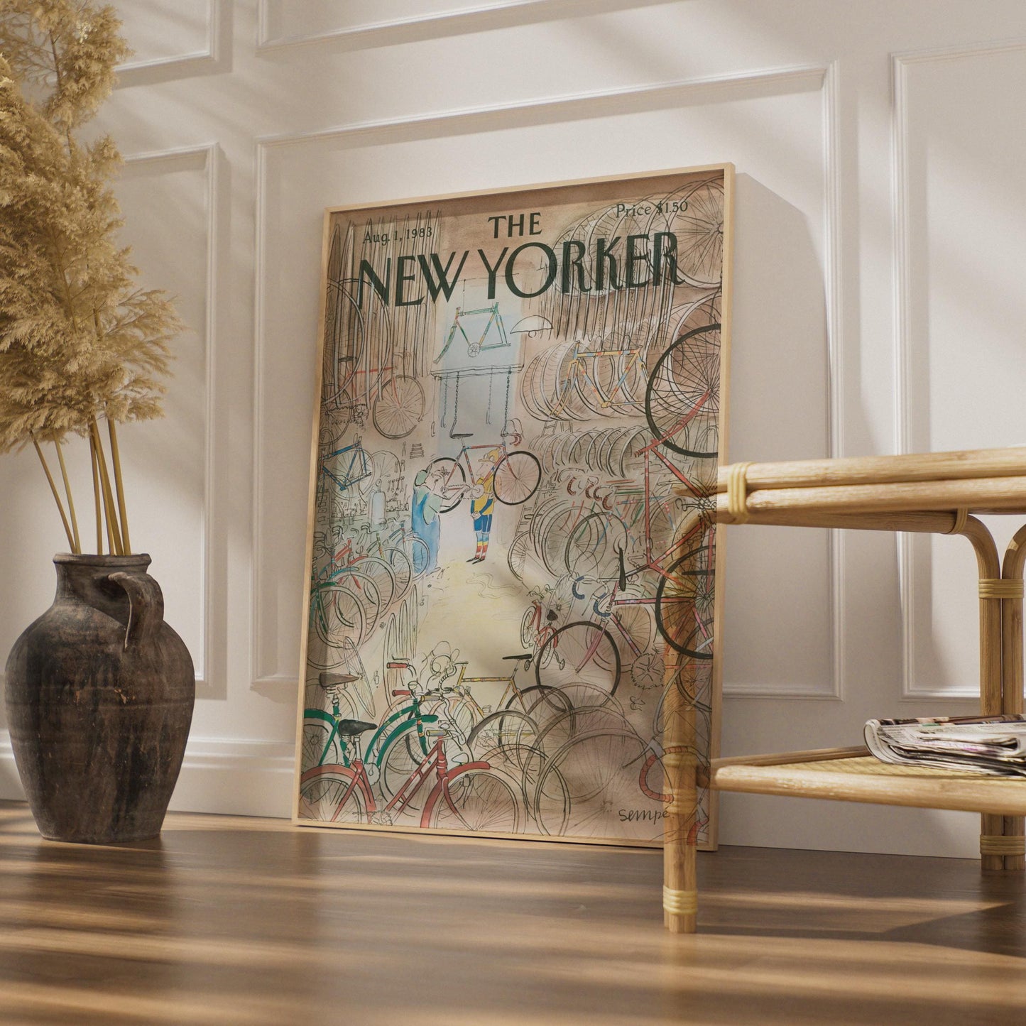 The New Yorker Poster, Sempe Bicycle Shop Cover 1983, Vintage Magazine Wall Art wall art print