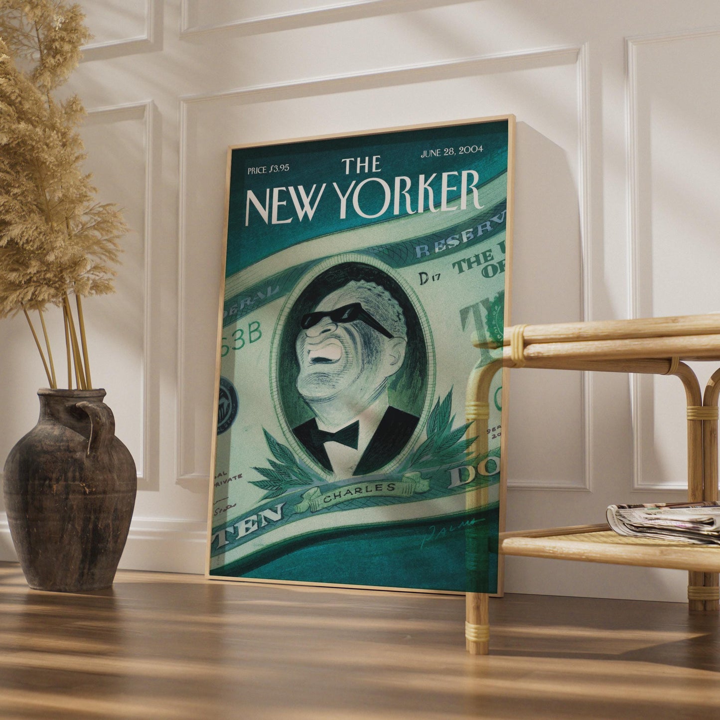 The New Yorker Cover Poster June 2004, Ray Charles Dollar Bill Art Print wall art print