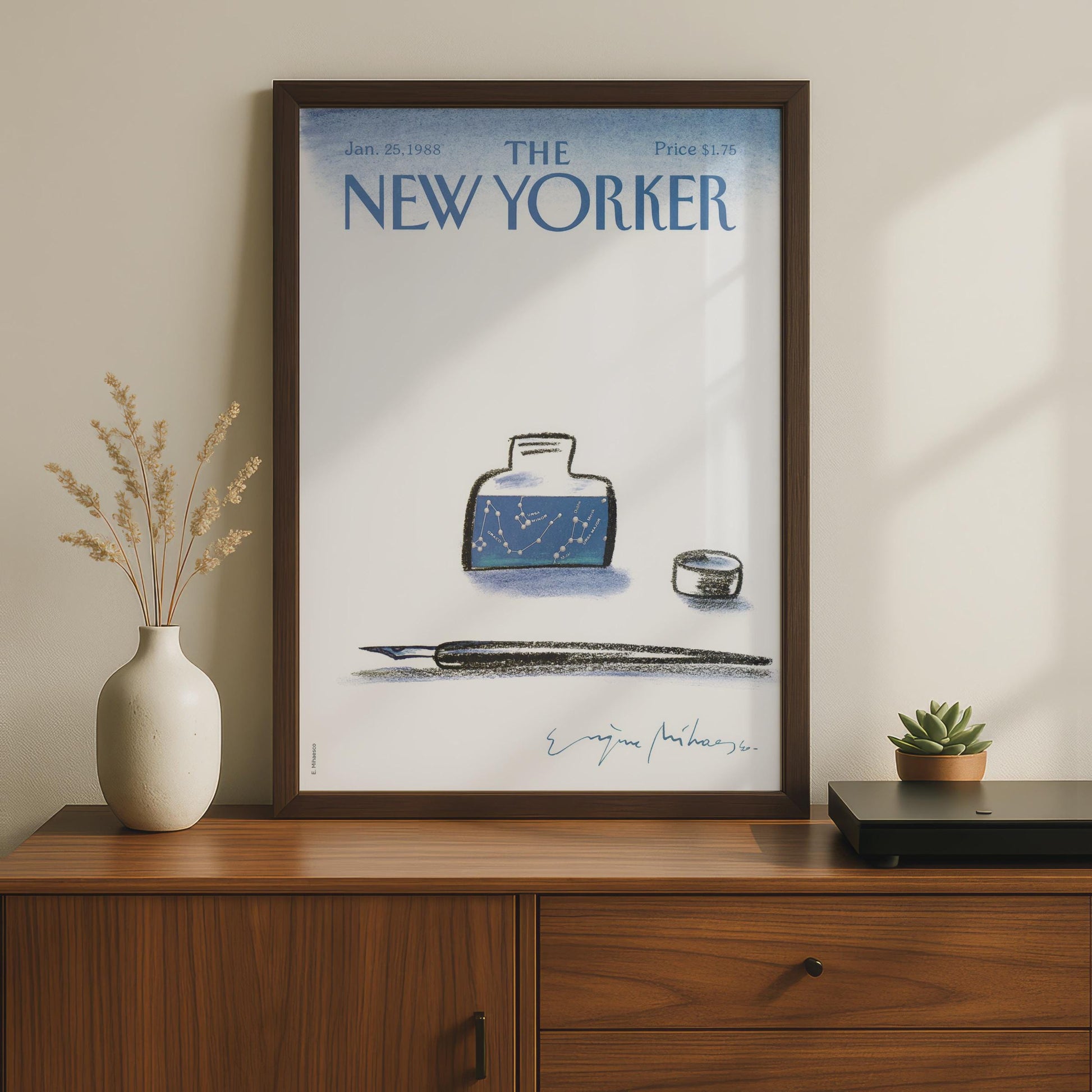 The New Yorker 1988 Poster, Ink Bottle Constellation Art, Vintage Magazine Cover Print wall art print