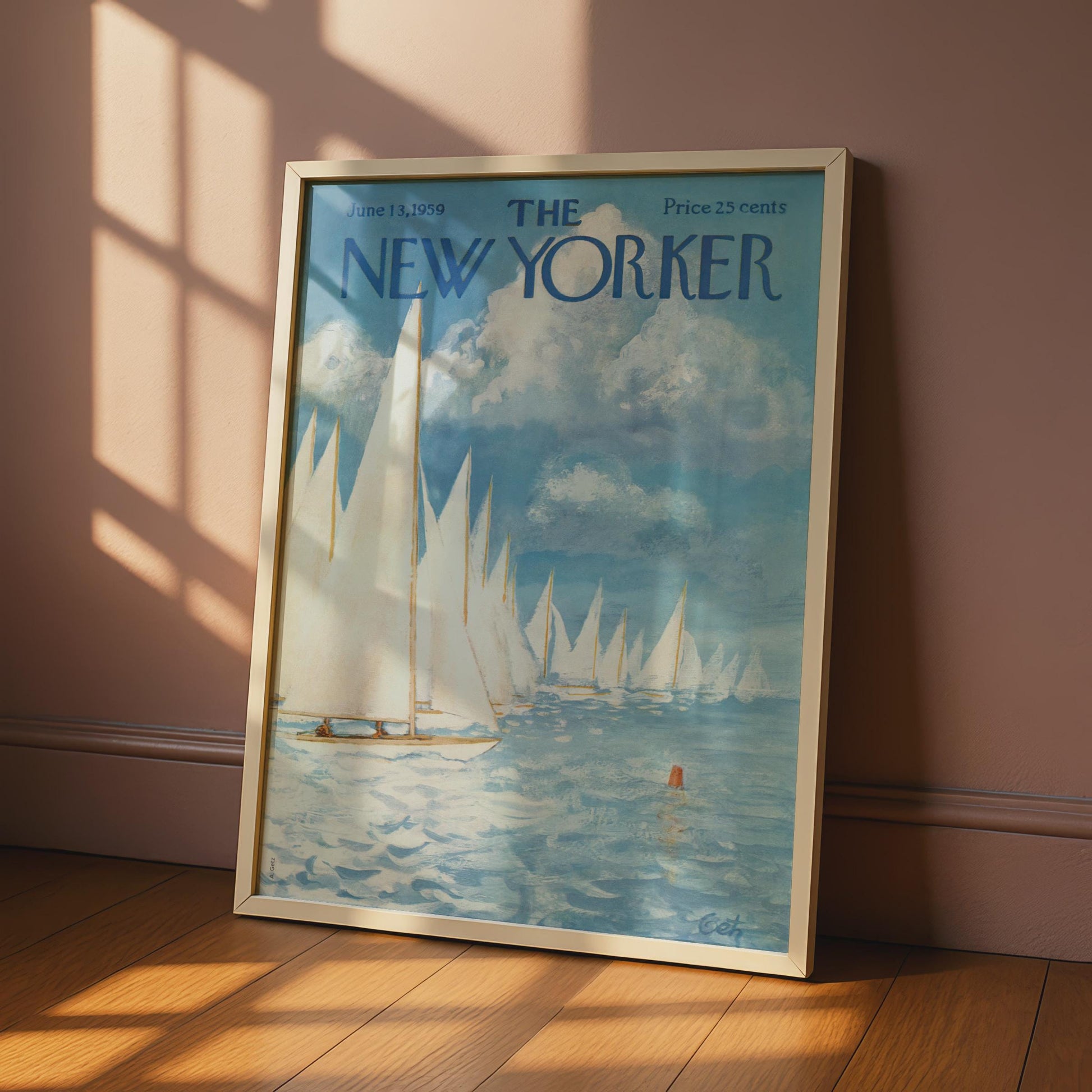 The New Yorker Poster 1959 Sailing Regatta, Vintage Nautical Wall Art, Blue Ocean Print wall art print