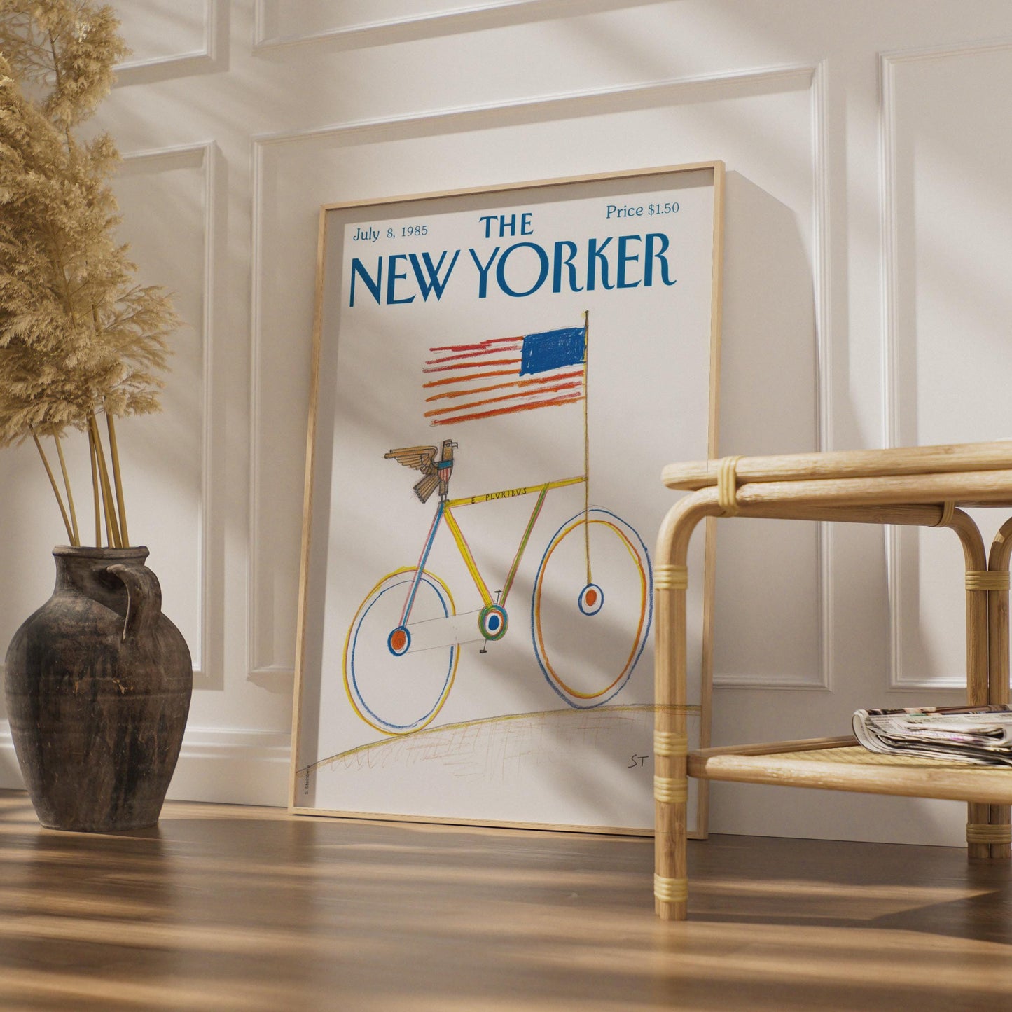 The New Yorker Poster 1985, Bicycle American Flag Art Print, Patriotic Wall Decor wall art print