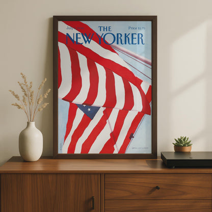 The New Yorker Poster American Flag July 1990, Patriotic Wall Art, Red White Blue wall art print