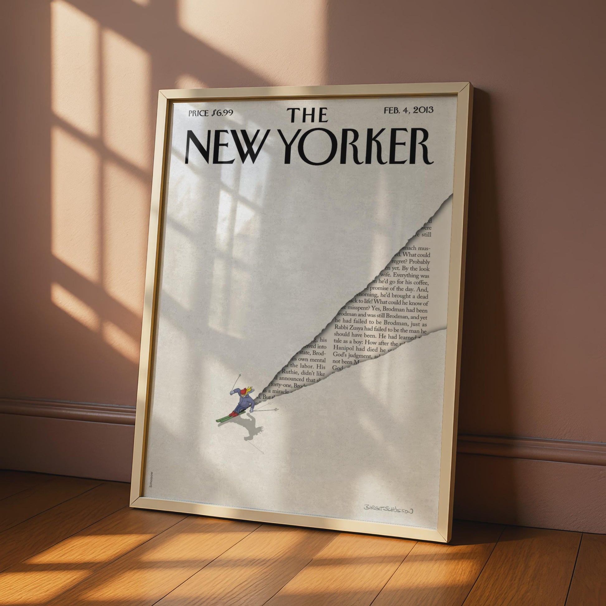 The New Yorker Poster, Skier Cover Art Print, February 2013, Winter Wall Art wall art print