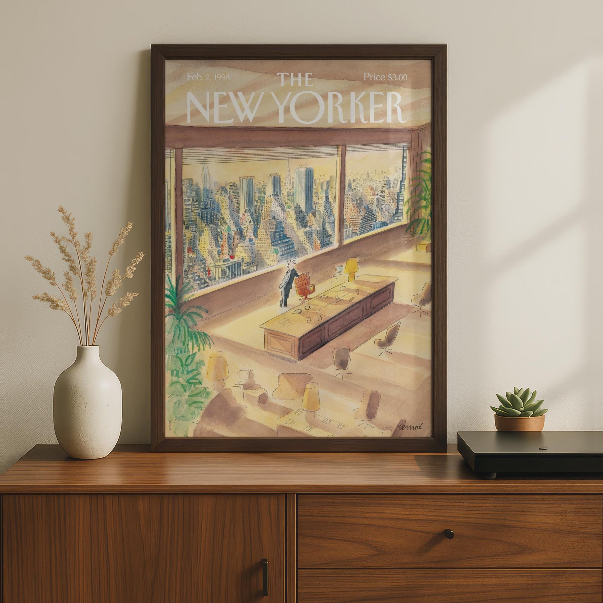 The New Yorker 1998 Cover Poster, NYC Skyline Office Art, Sempe Wall Art Print wall art print