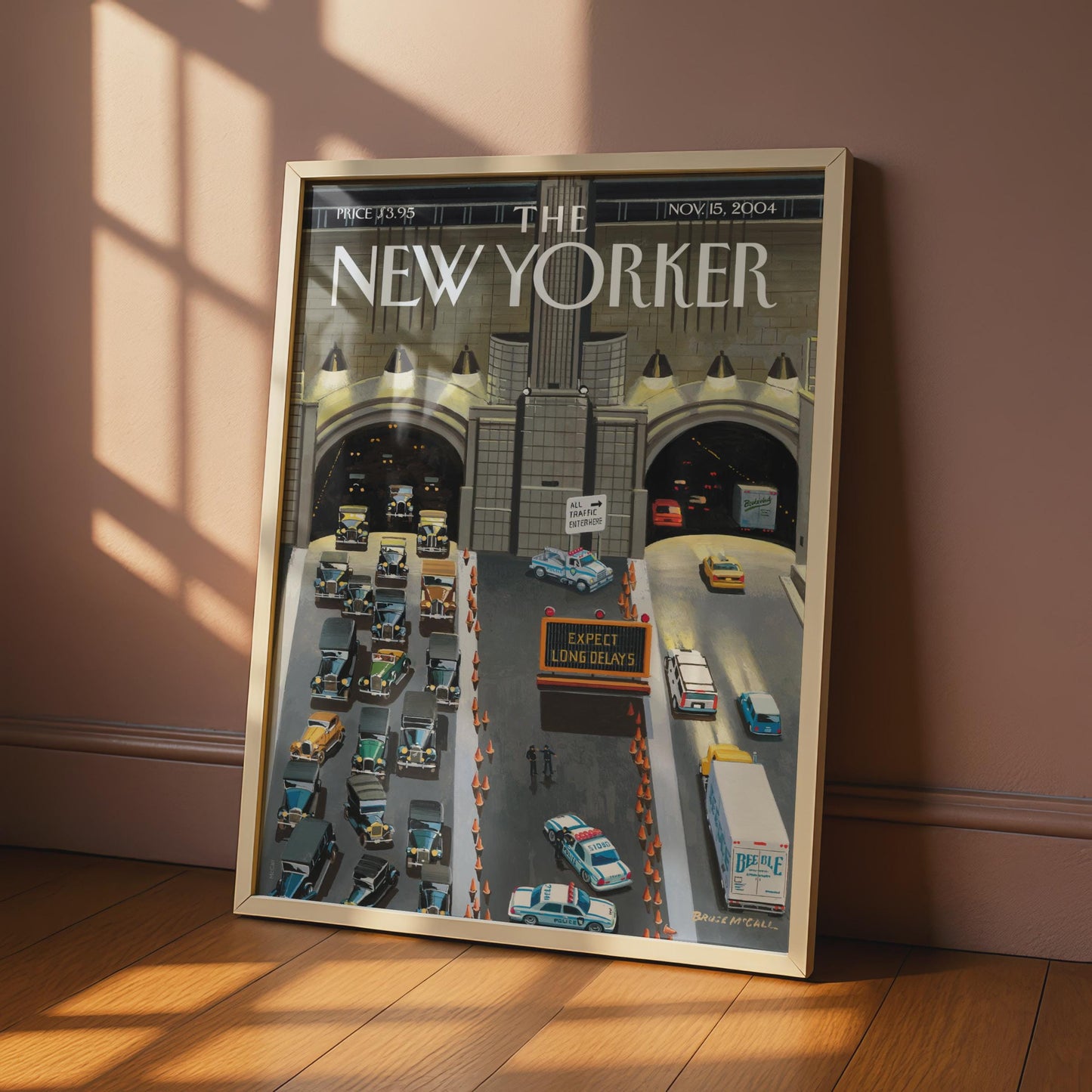 The New Yorker Cover Poster, NYC Tunnel Traffic Art Print, Vintage Car Wall Art wall art print