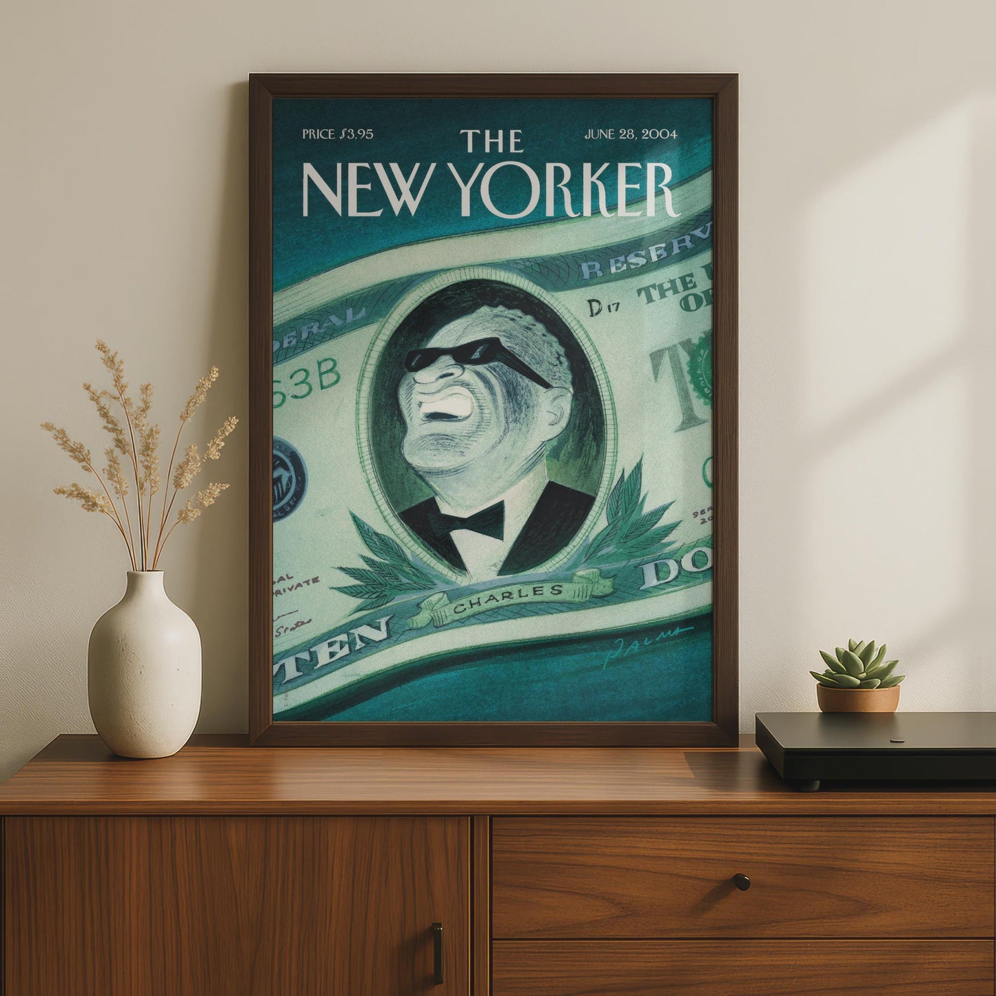 The New Yorker Cover Poster June 2004, Ray Charles Dollar Bill Art Print wall art print