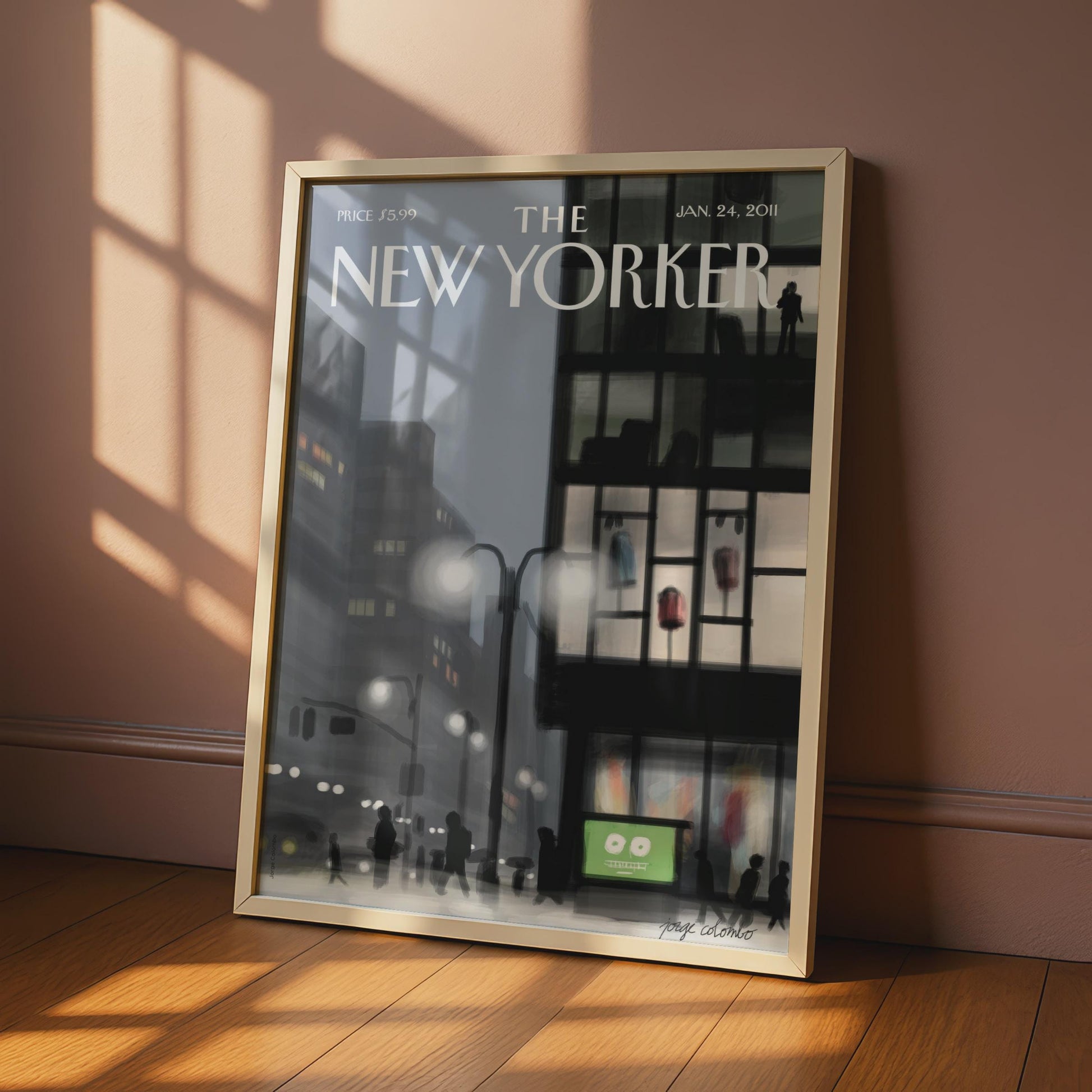 The New Yorker Cover Poster, NYC Night Street Scene, Grey City Wall Art Print wall art print