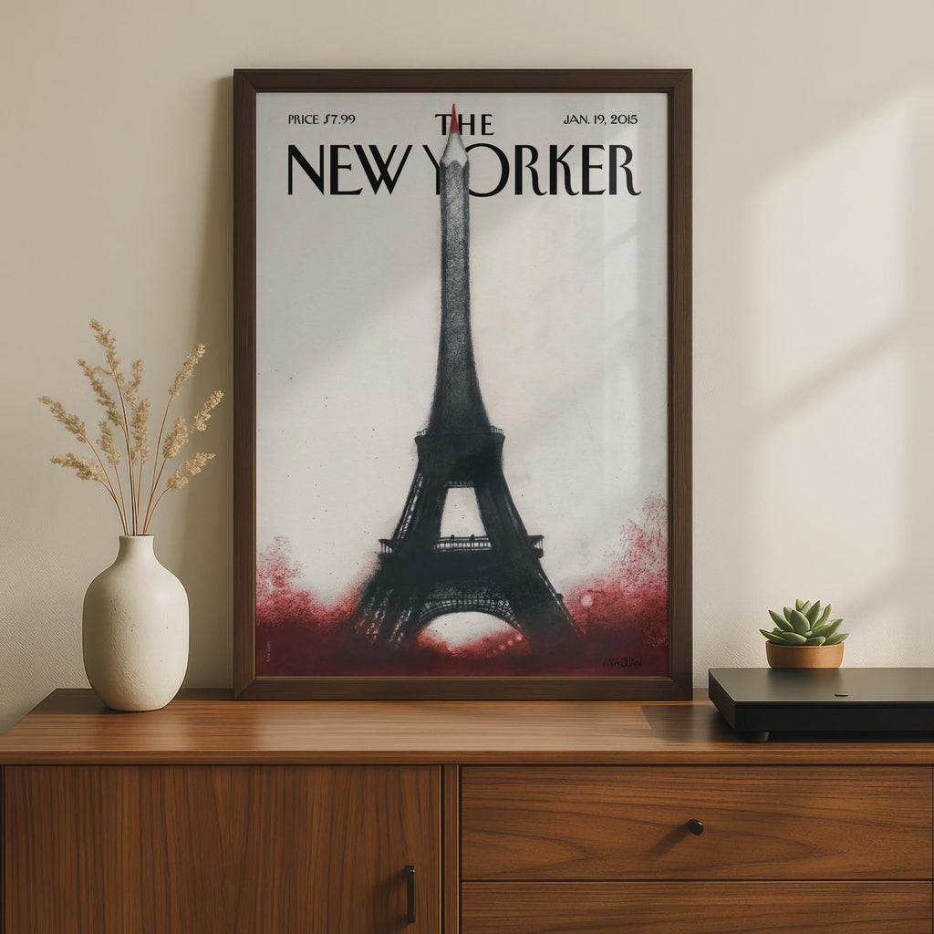 The New Yorker Eiffel Tower Pencil Paris Art Poster, Jan 2015 Cover Print, Wall Art wall art print