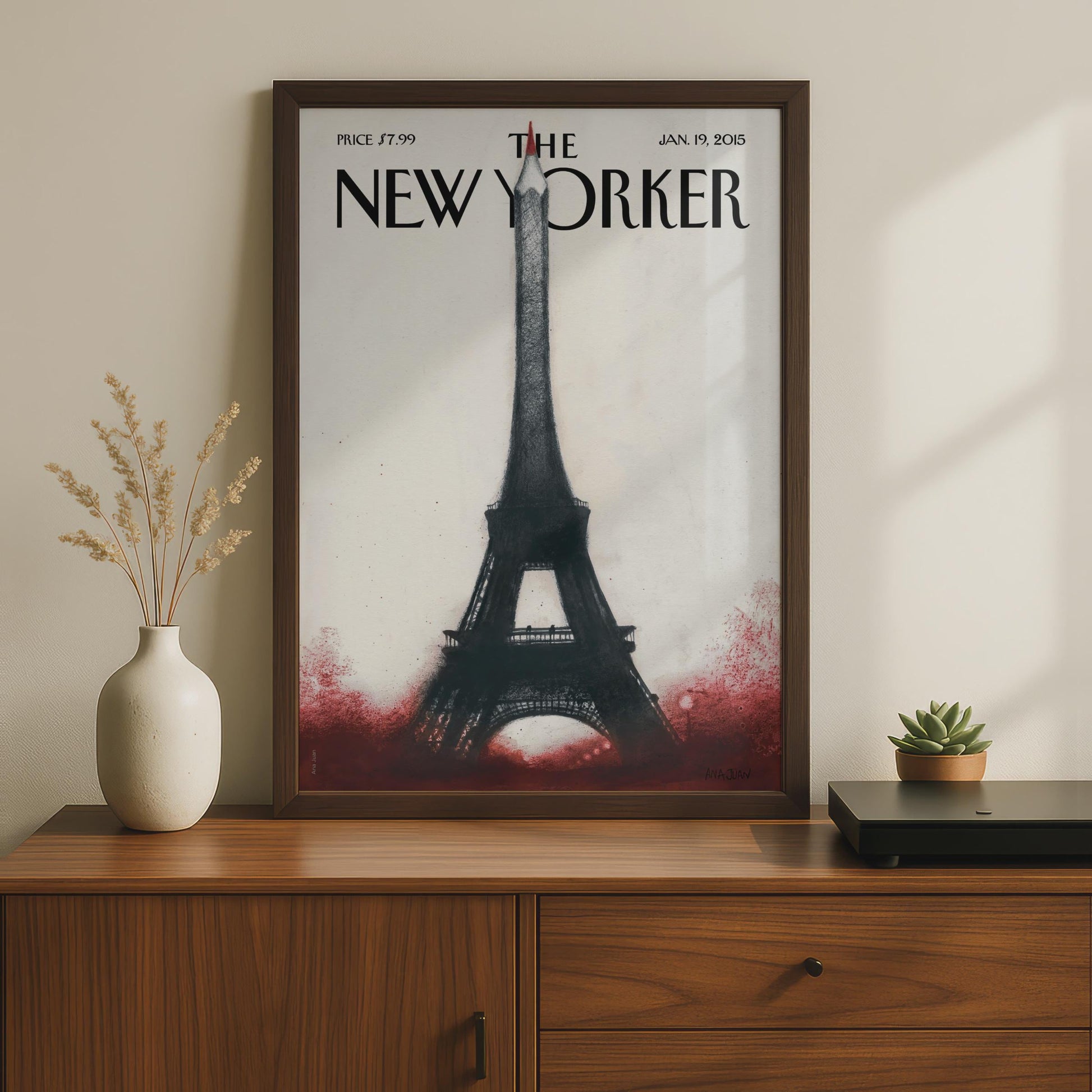 The New Yorker Eiffel Tower Pencil Paris Art Poster, Jan 2015 Cover Print, Wall Art wall art print
