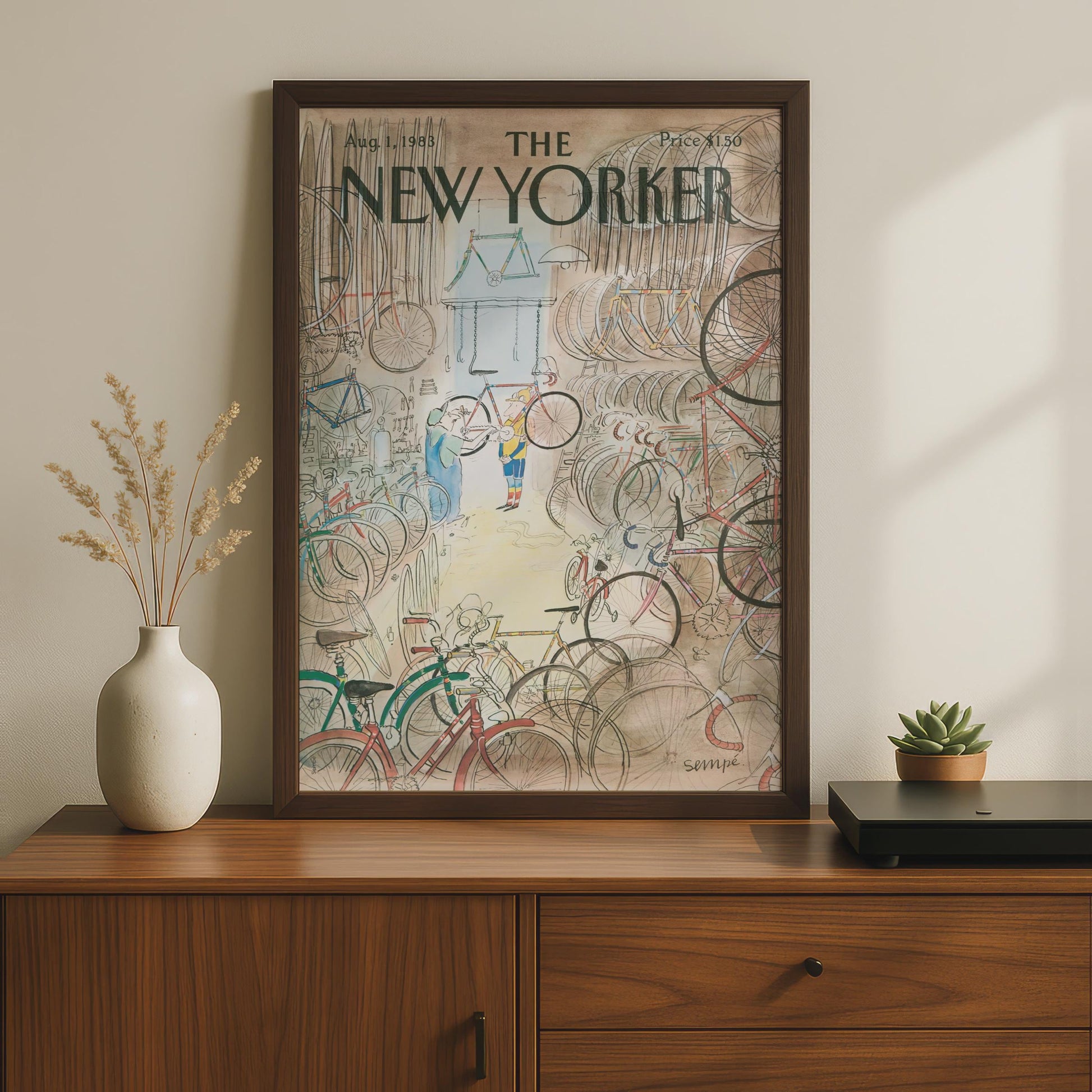 The New Yorker Poster, Sempe Bicycle Shop Cover 1983, Vintage Magazine Wall Art wall art print