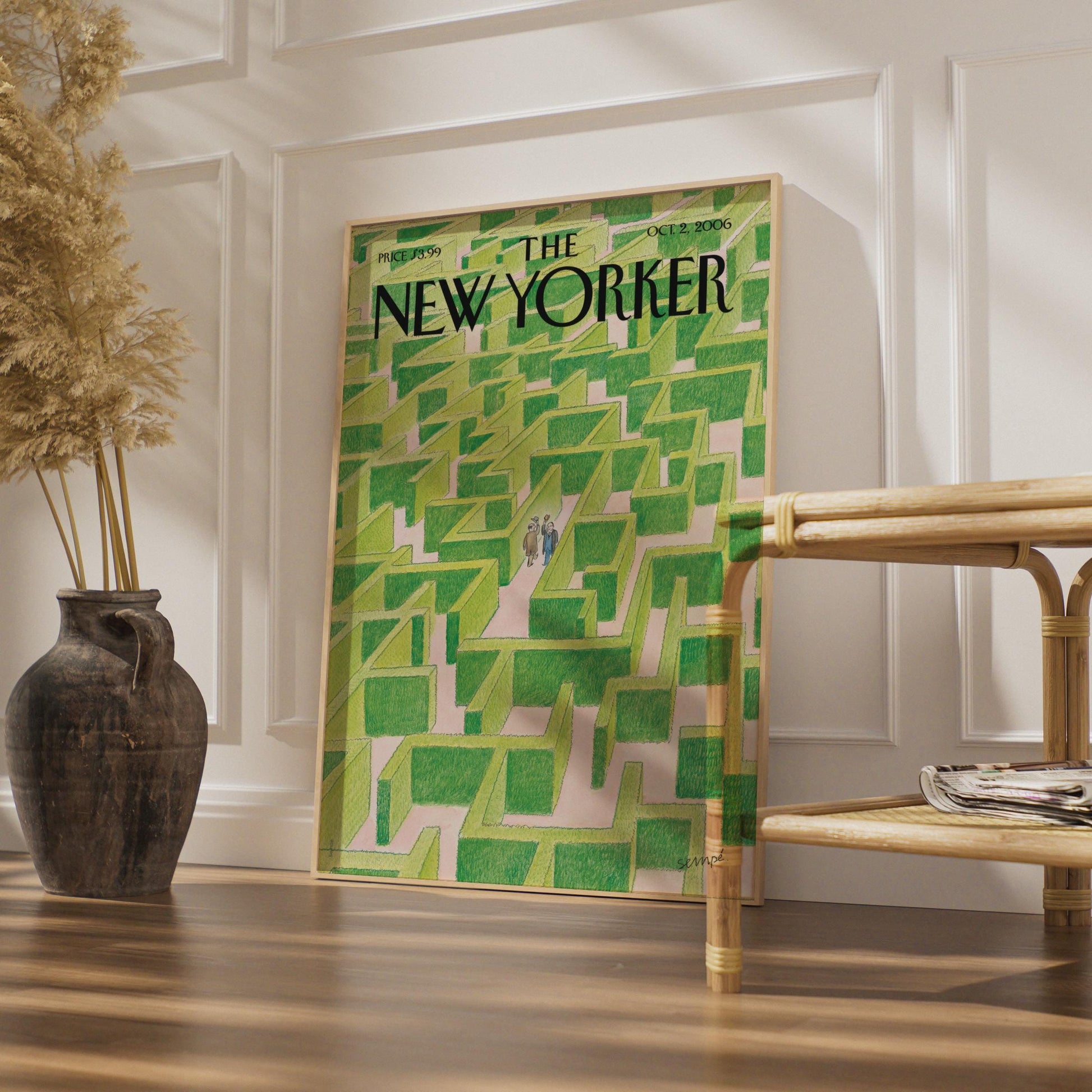 The New Yorker Cover Poster, Green Hedge Maze Art Print, Sempe Illustration Wall Art wall art print