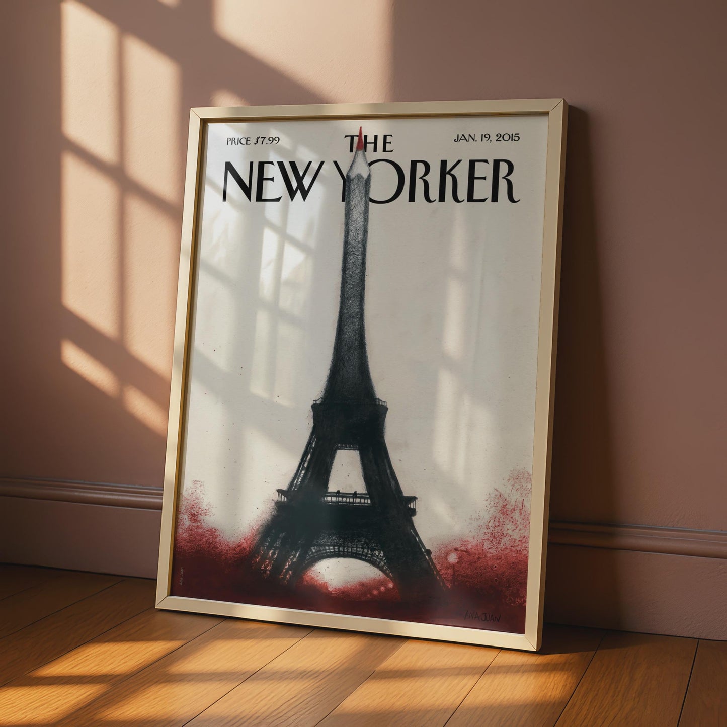 The New Yorker Eiffel Tower Pencil Paris Art Poster, Jan 2015 Cover Print, Wall Art wall art print