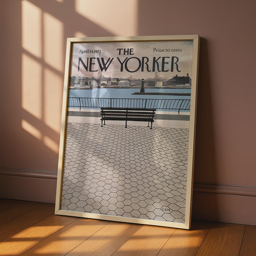The New Yorker Poster 1973, NYC Riverside Bench Cover Art, Vintage Magazine Print wall art print