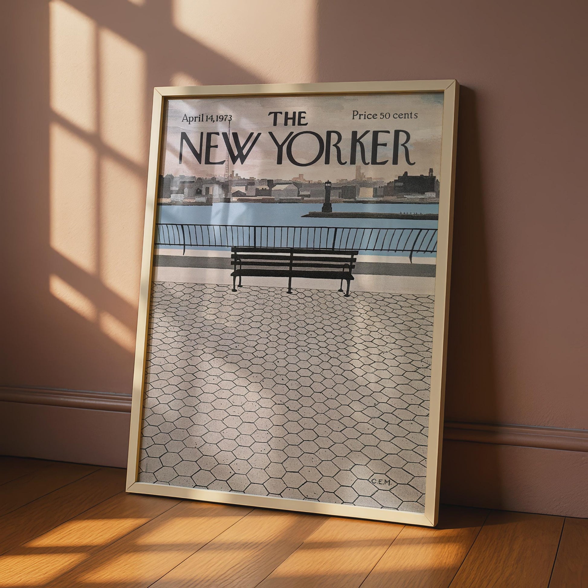 The New Yorker Poster 1973, NYC Riverside Bench Cover Art, Vintage Magazine Print wall art print
