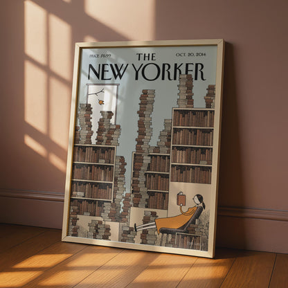 The New Yorker Cover Poster, Library Reading Art Print, Book Lover Wall Art, Oct 2014 wall art print