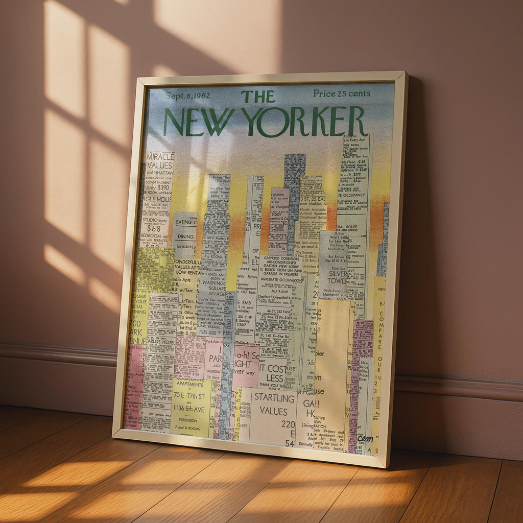 The New Yorker 1962 Cover Poster, Vintage NYC Skyline Classifieds Art Print wall art print