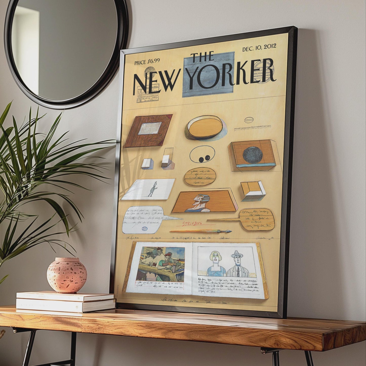 The New Yorker Poster Dec 2012, Steinberg Art Print, Vintage Magazine Cover Wall Art wall art print