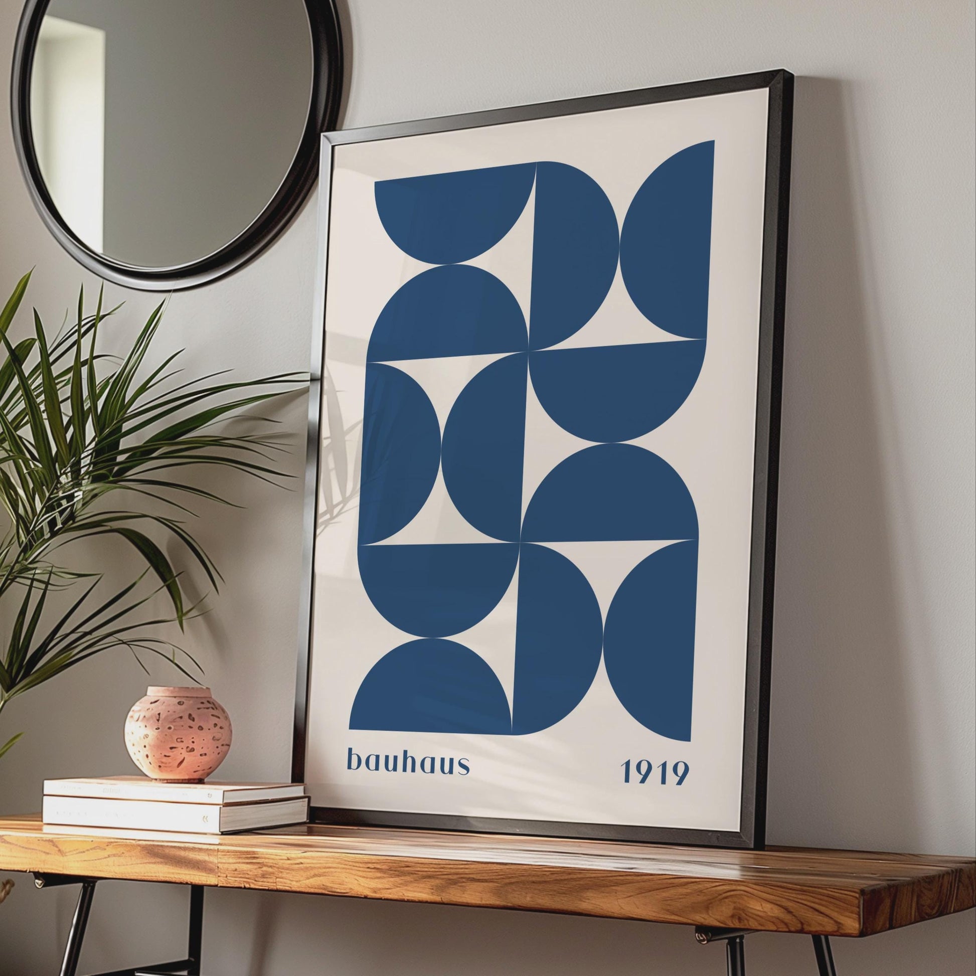 Bauhaus Poster, Geometric Art Print, Minimalist Home Decor, Blue & Cream Graphics, 1919 Design wall art print