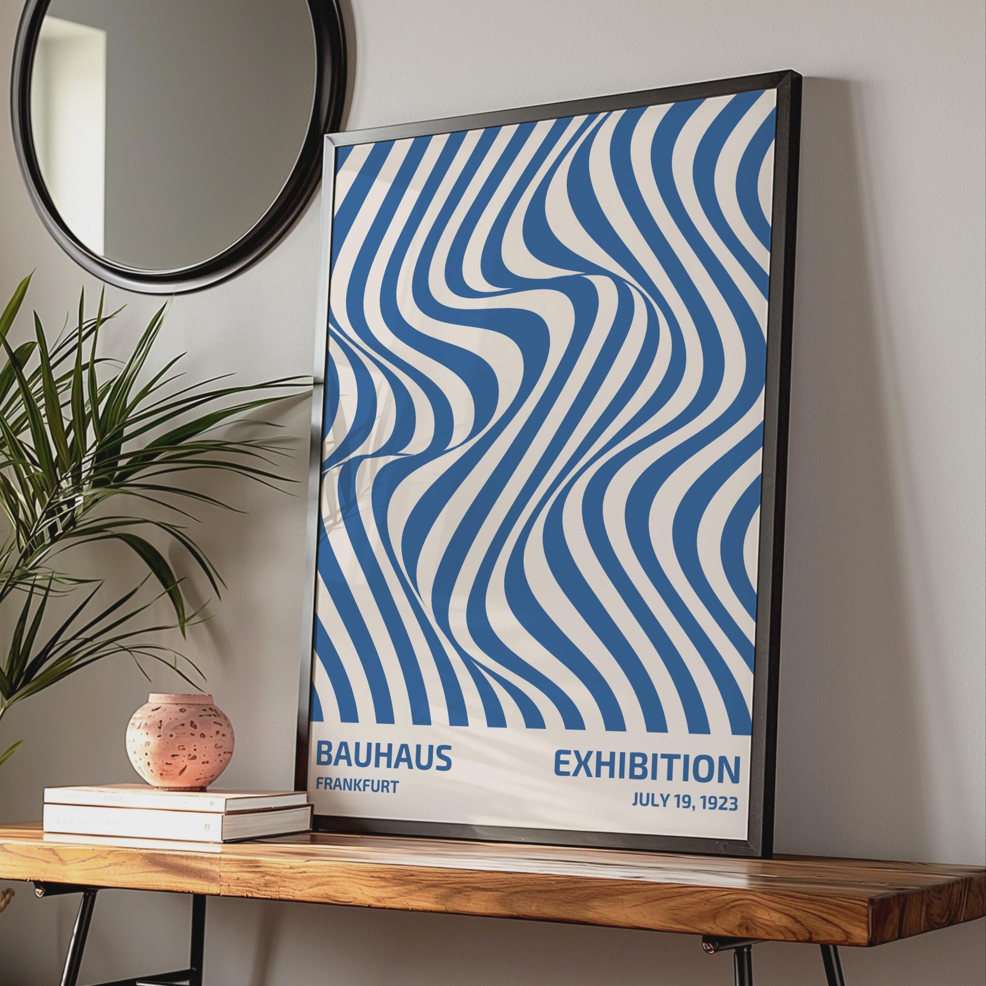 Bauhaus Exhibition Poster, 1923, Blue Waves Art Print, Modern Wall Decor, Frankfurt Design wall art print
