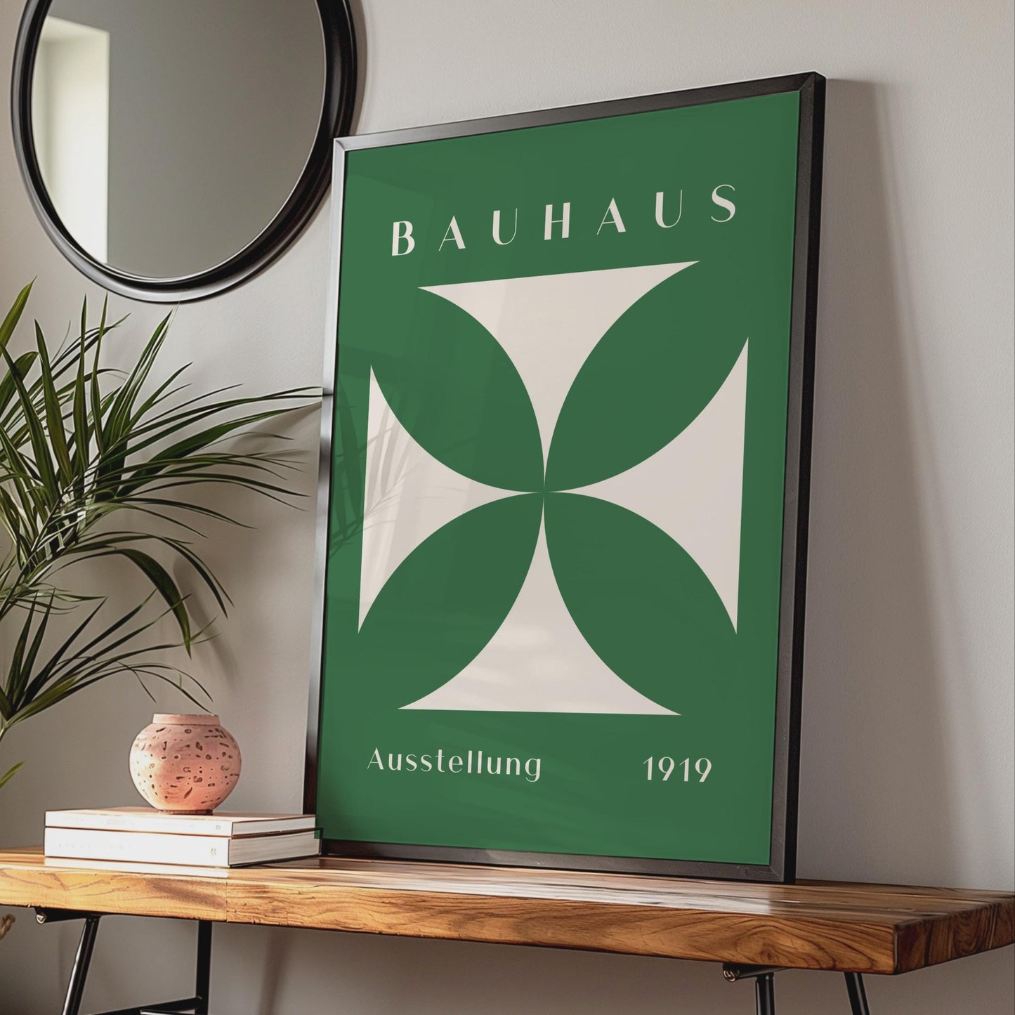 Bauhaus Print, Minimalist Geometric Art, 1919 Exhibition Poster, Green and Cream Wall Decor wall art print
