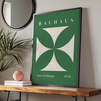 Bauhaus Print, Minimalist Geometric Art, 1919 Exhibition Poster, Green and Cream Wall Decor wall art print