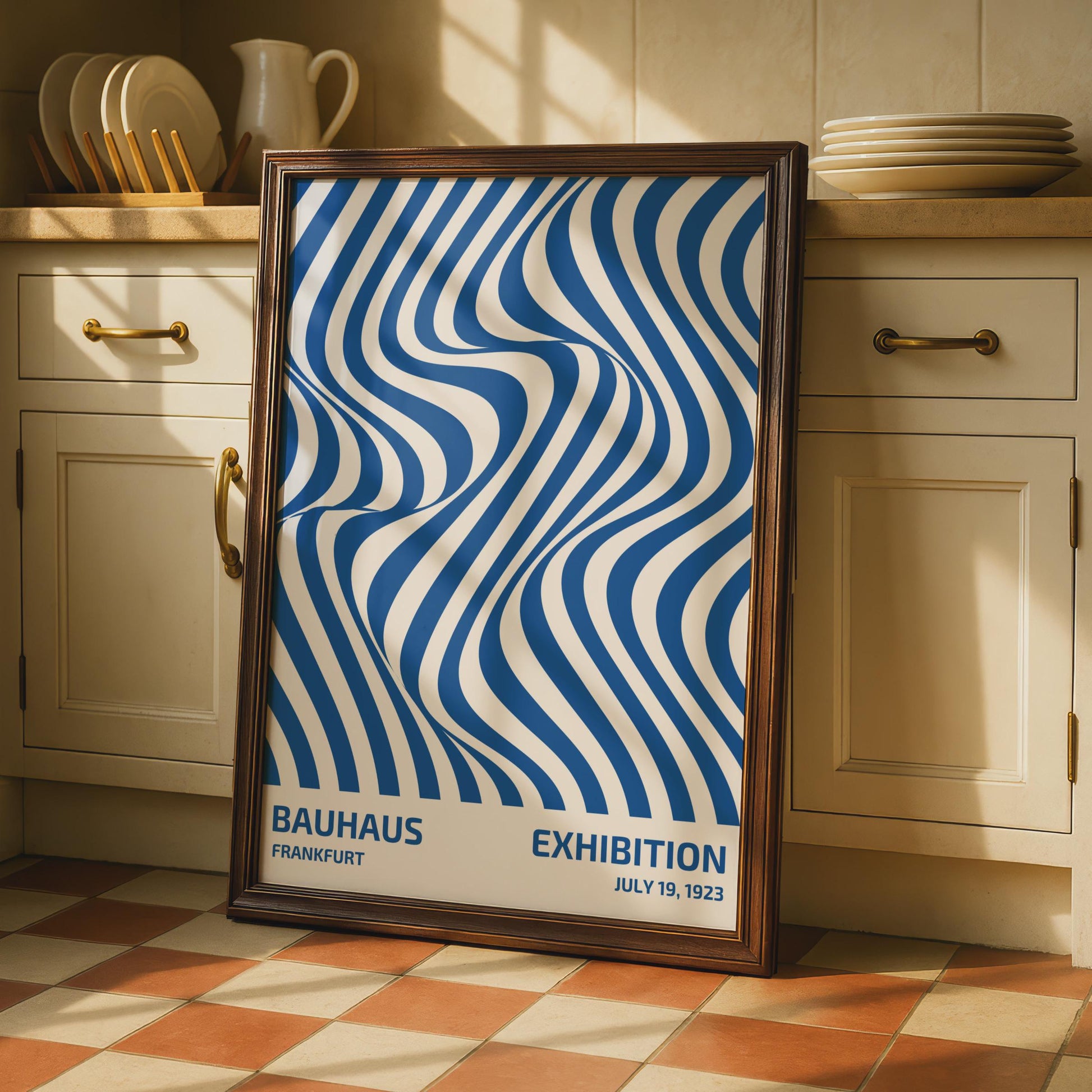 Bauhaus Exhibition Poster, 1923, Blue Waves Art Print, Modern Wall Decor, Frankfurt Design wall art print